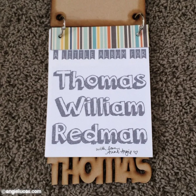 Each album begins with a personalized title page, with a tiny hand-written note. Fonts used: KG A Little Swag and orange juice . Both are free.