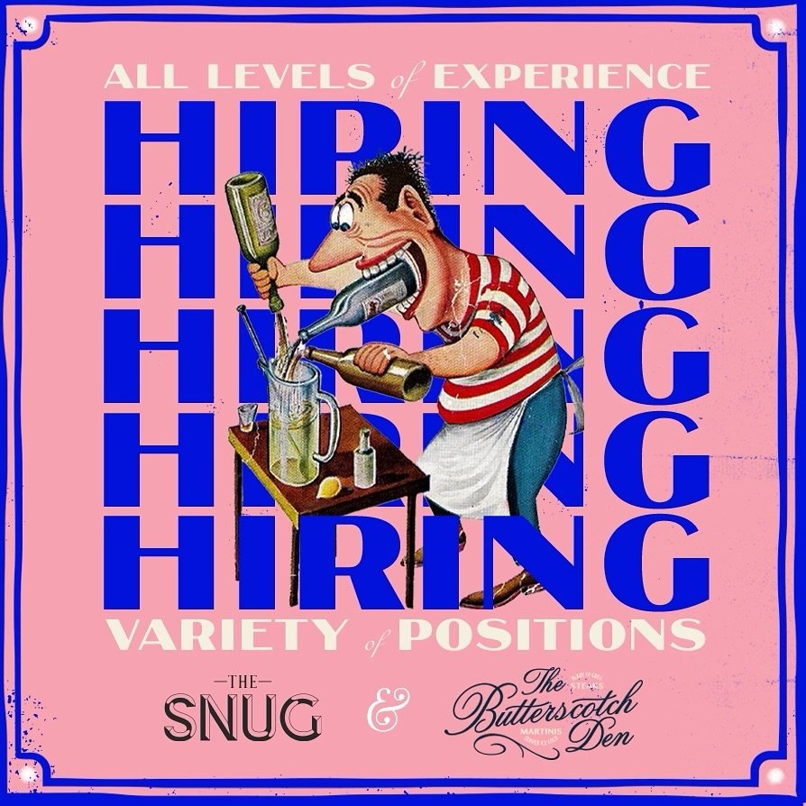 Open call! We are hiring!
Interested in joining the team at Snug or @thebutterscotchden?
Open call is happening this Thursday May 9th from 11am -4pm here at The Snug. 
No experience required, no need for a resume, just bring your best self so we can 