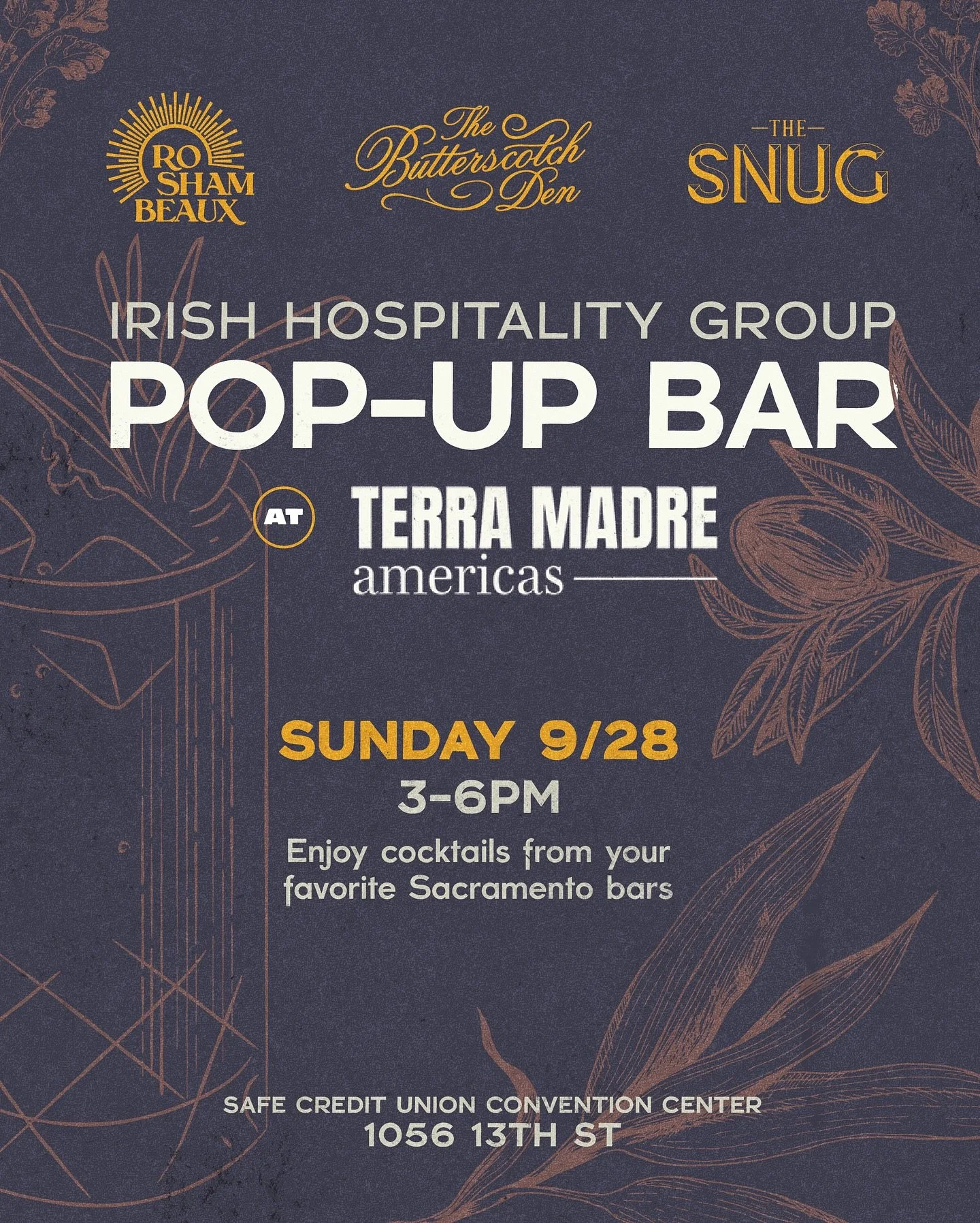 @irishhospitality will be popping up at Terra Madre Americas! We are bringing some of our favorite cocktails to the Indoor Marketplace and Exhibition. Come find us, have a chat and enjoy drinks from your favorite bars @snugca @thebutterscotchden @ros