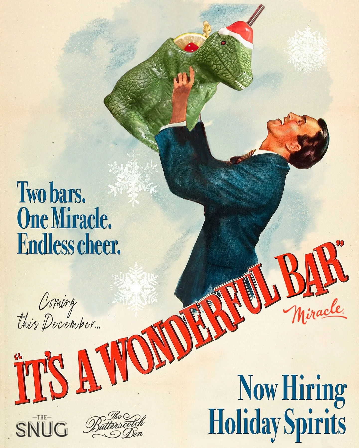 🥃Every time a Miracle cocktail is poured, a Bartender gets their wings 🪽 
The @snugca and @thebutterscotchden are hiring for &ldquo;Miracle On R St&rdquo; and &ldquo;Miracle On Broadway&rdquo; the most over-the-top holiday parties that last the ent