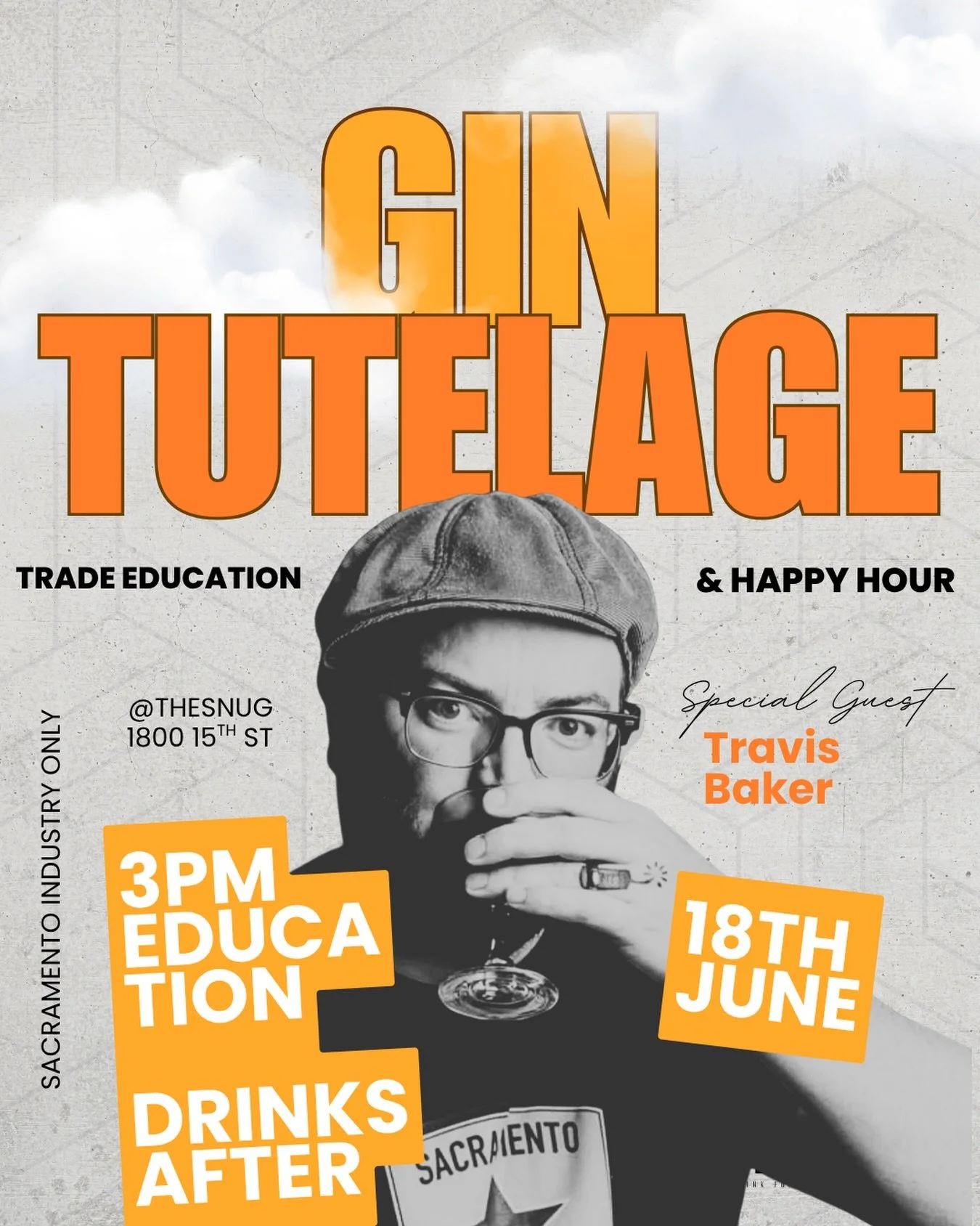 @travbo530 will be bestowing his knowledge of the category of Gin on any and all Sacramento trade that is interested in his tutelage. 
Join us at The Snug on Thursday June 18th at 3pm for education, happy hour to follow. 

#bartender #hospitality #sa