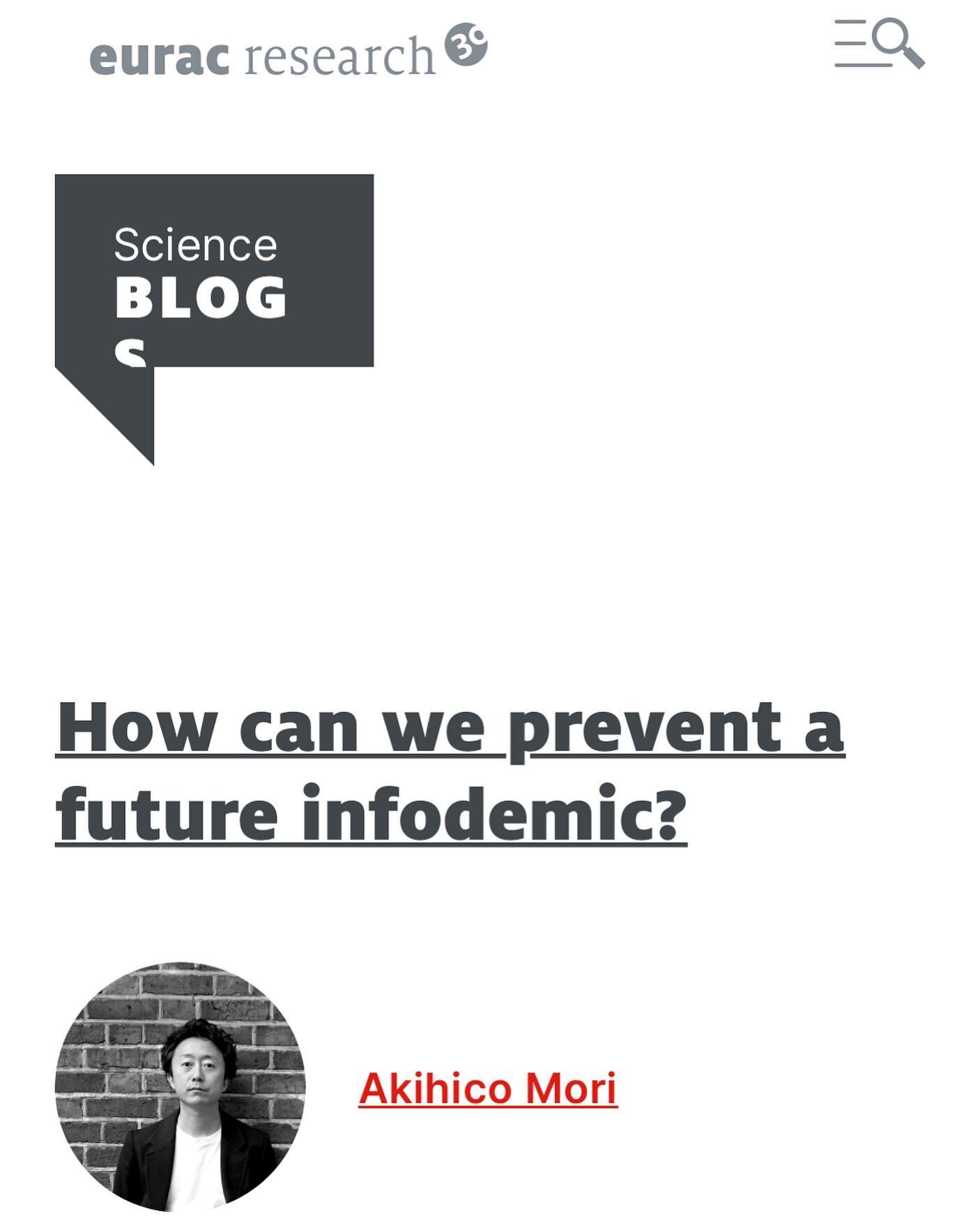 Finally my research project at University of the Arts London @unioftheartslondon @lcclondon has been published on Eurac Research @euracresearch in Italy as news story titled &ldquo;How can we prevent a future infodemic?&rdquo; It is my best honour in