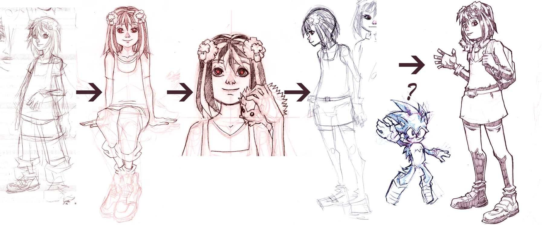 A very old design of Paloma . Back then, the story was going to start before the city was devastated, when Paloma was still a normal student. Later, I changed the script so the story would start with Paloma already trying to survive in a dying city.