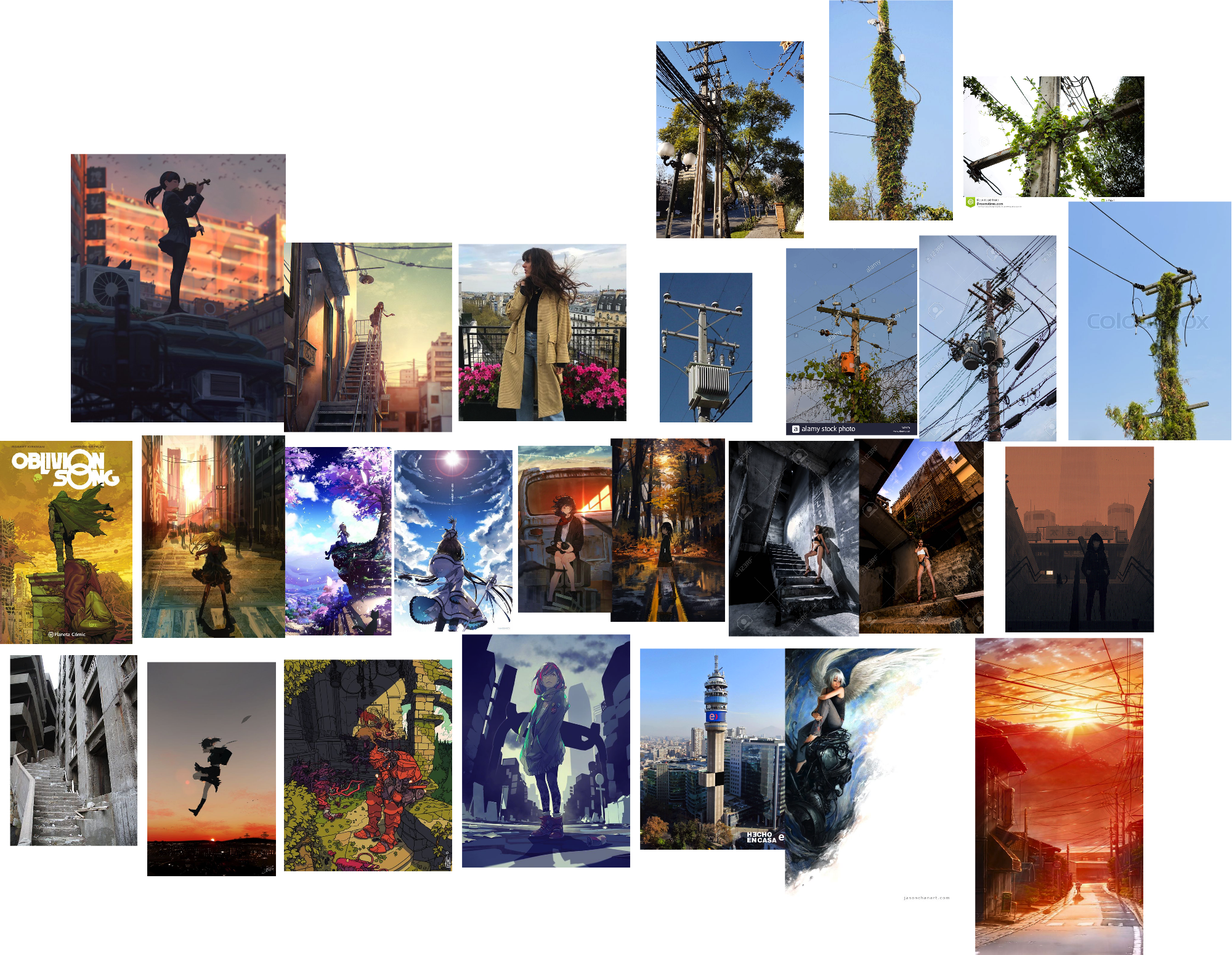 This is the canvas I created with PureRef, where I deposit all the references in order to create the cover.