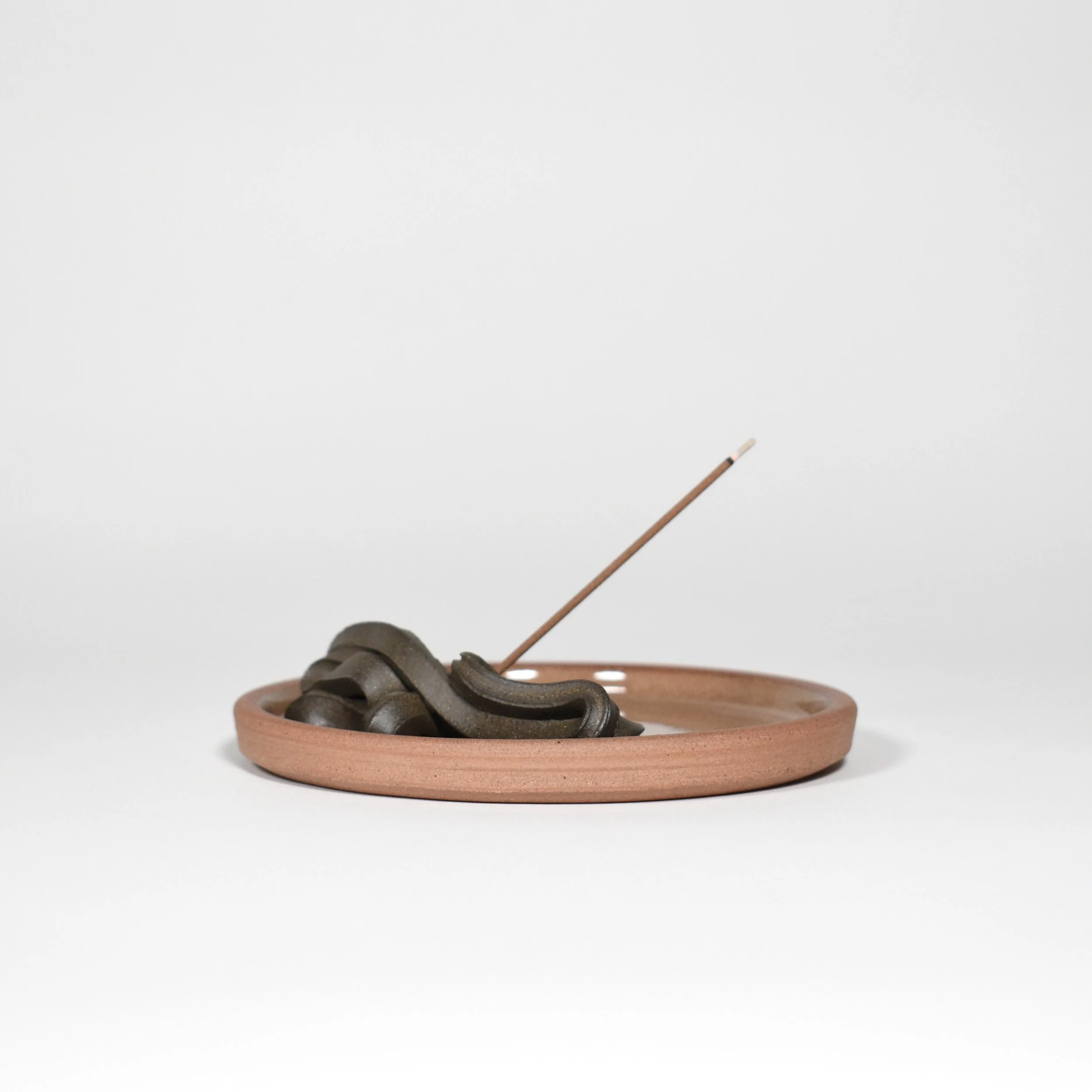 Sculptural Incense Dish, red + peat