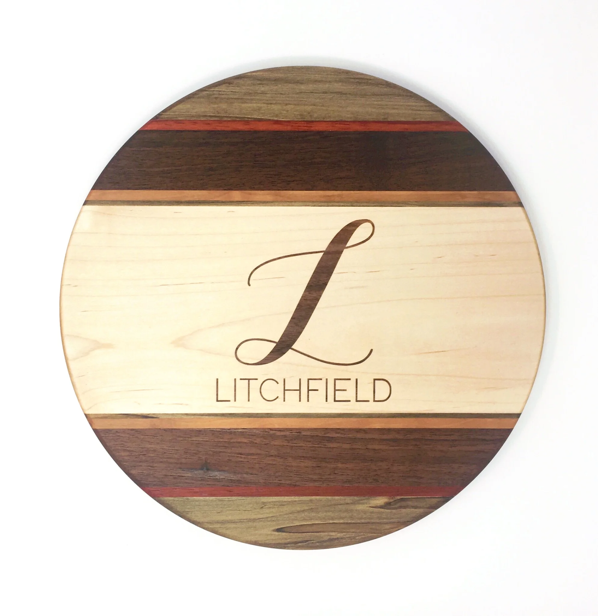 Personalized Round Maple/Walnut/Cherry Serving Board