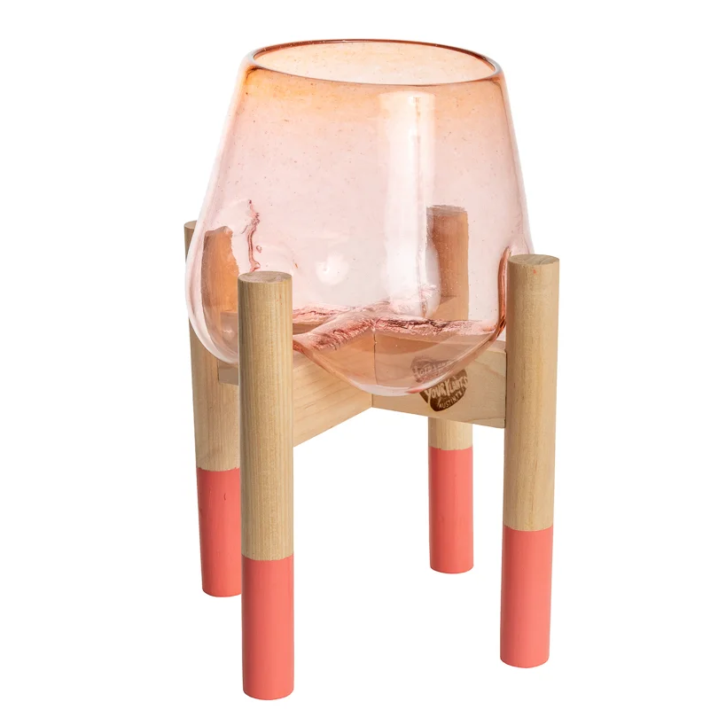 Salmon modern plant stand and salmon glass.jpg