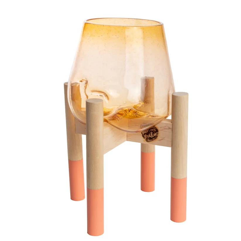 sq modern coral plant stand and yellow glass.jpg