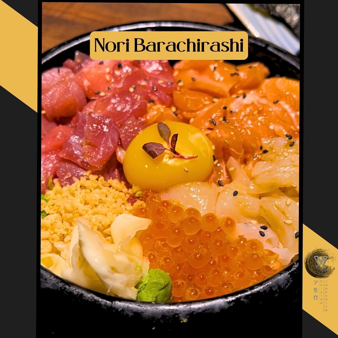 This week we are highlighting one of our most beloved chirashi bowls: NORI BARACHIRASHI 🍙🌱

Nori Barachirashi is a beautifully presented chirashi bowl made with fresh sushi rice, salmon, tuna, scallop, ikura, egg yolk, green onion and tempura bits,