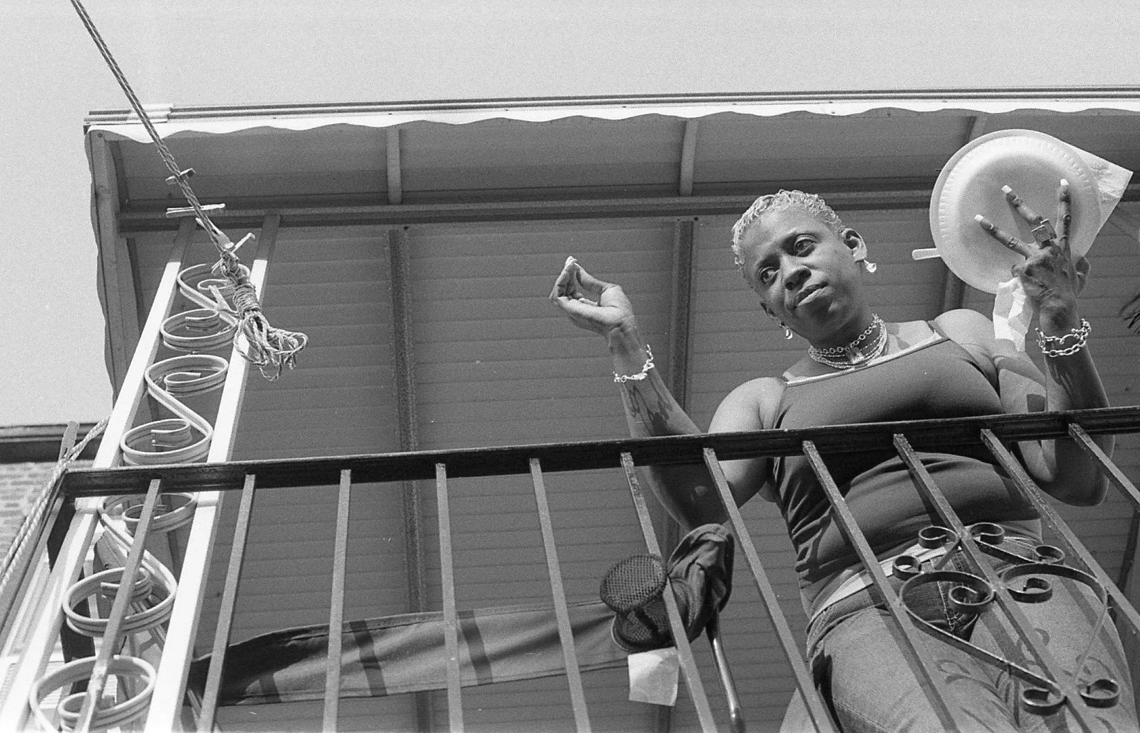 Atiya Jones, “Mom, As Above,” 2005. Ilford 400, High Gloss Photographic Print, 20" x 13". Image courtesy of Dominique Gallery.&nbsp;