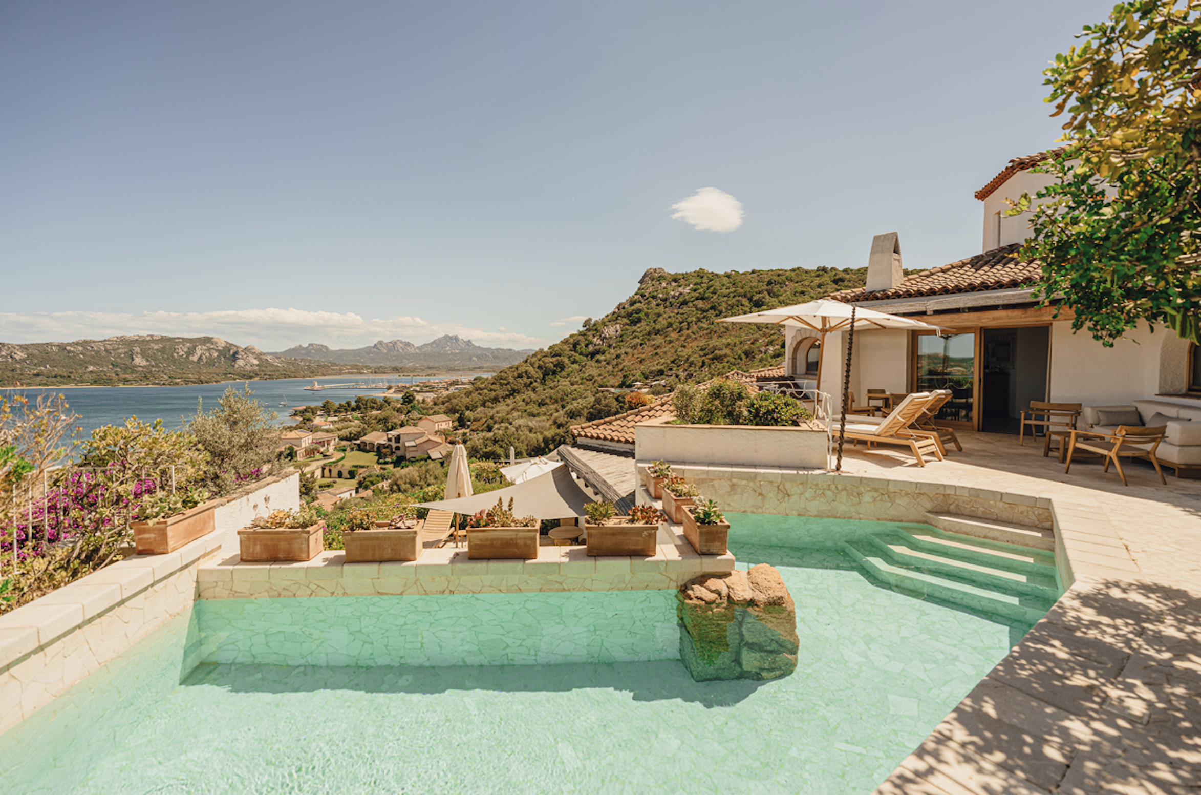 Sea-view terrace and private pool at Aethos Sardinia near Cannigione.