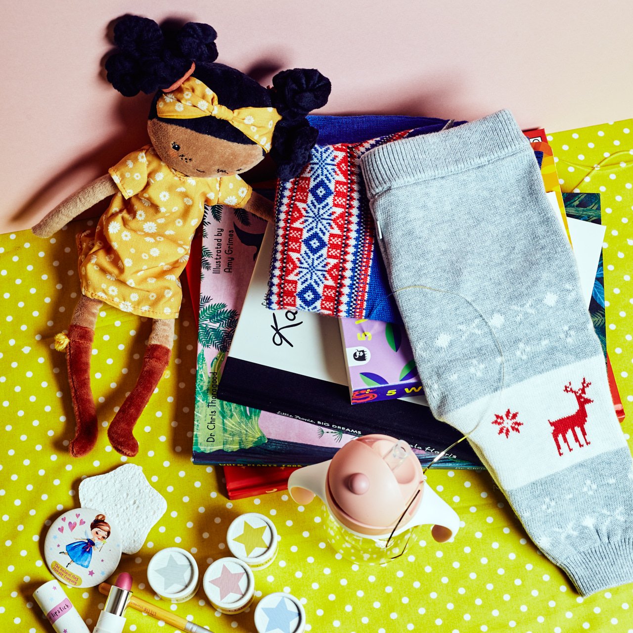  LITTLE DUTCH  Cuddly Doll Evi  £13.95 @ Scandiborn&nbsp;  RACHEL RILEY  Fairisle Sweater  £59  BABY MORI  Knitted Reindeer Joggers  £29.50  BEABA  Straw Cup  £10  THE NATURAL PLAY MAKEUP COMPANY  Little Stardust Pressed Powder Natural Play Makeup Ki