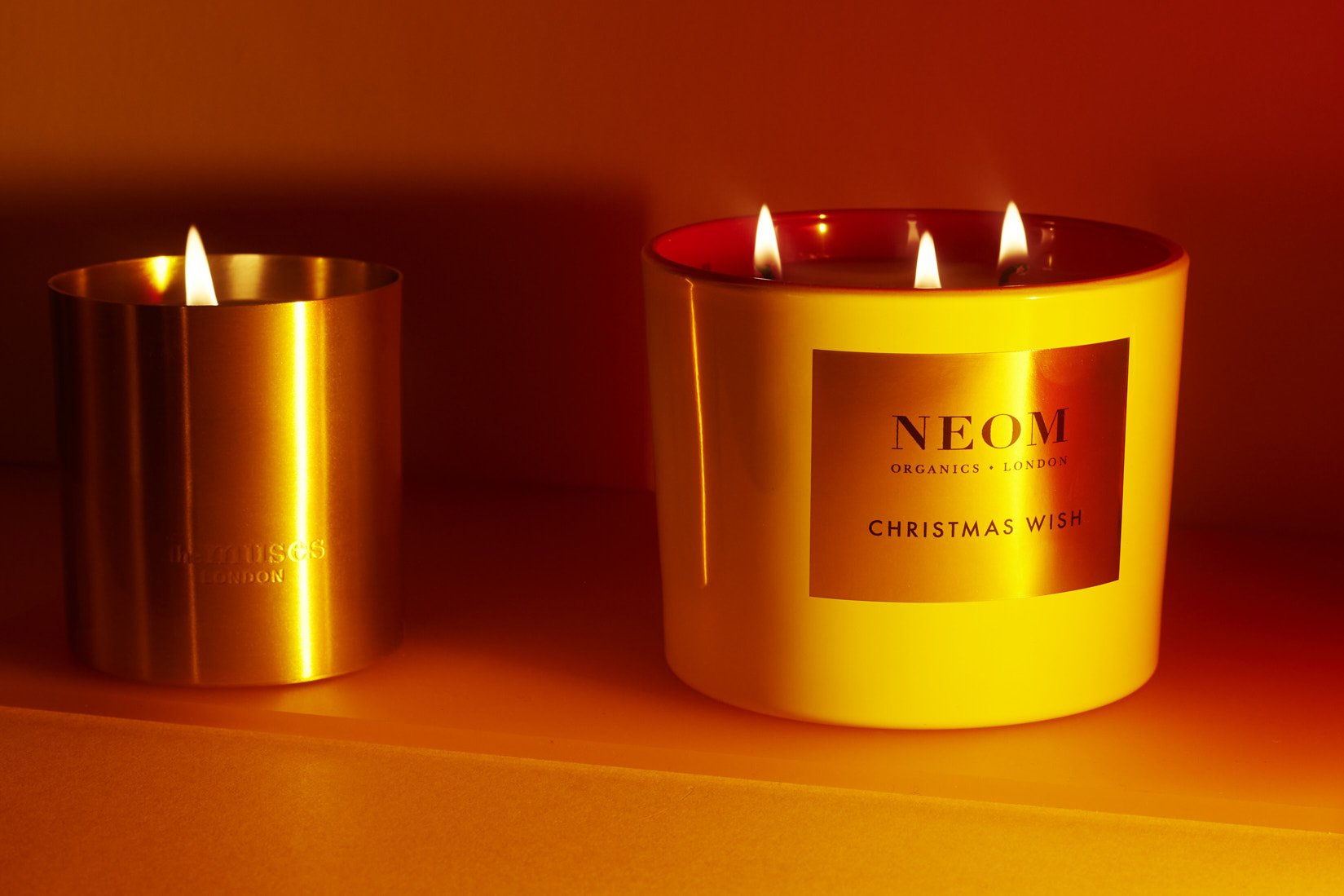  THE MUSES  Kickback Scented Candle  £48  NEOM  Christmas Wish 3 Wick Candle  £48   