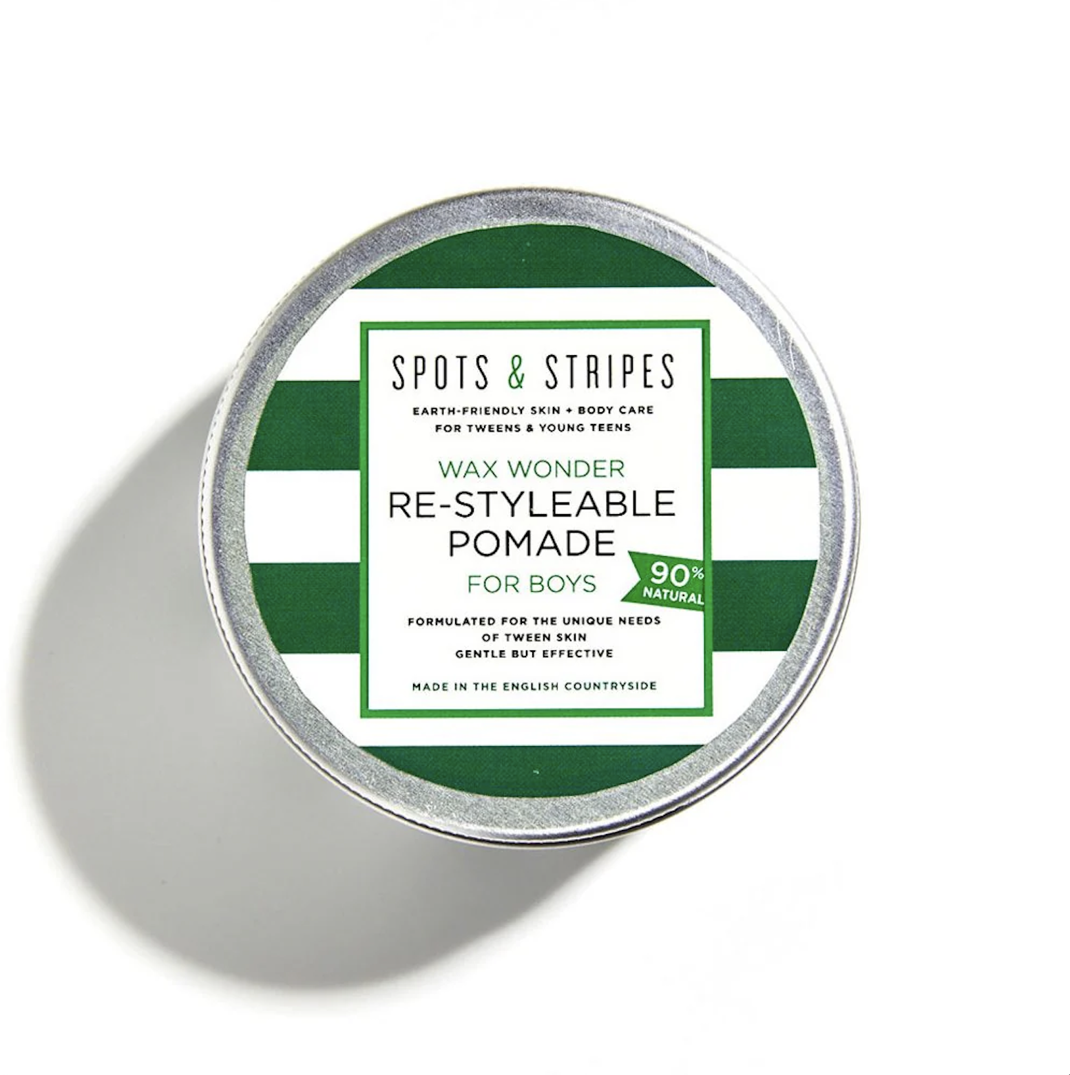   Spots &amp; Stripes Wax Wonder Re-Styleable Pomade  (17)– A soft, flexible pomade for boys (or anyone) that adds hold without stickiness. Reworkable, non-crunchy, and ideal for experimenting with subtle styles. 