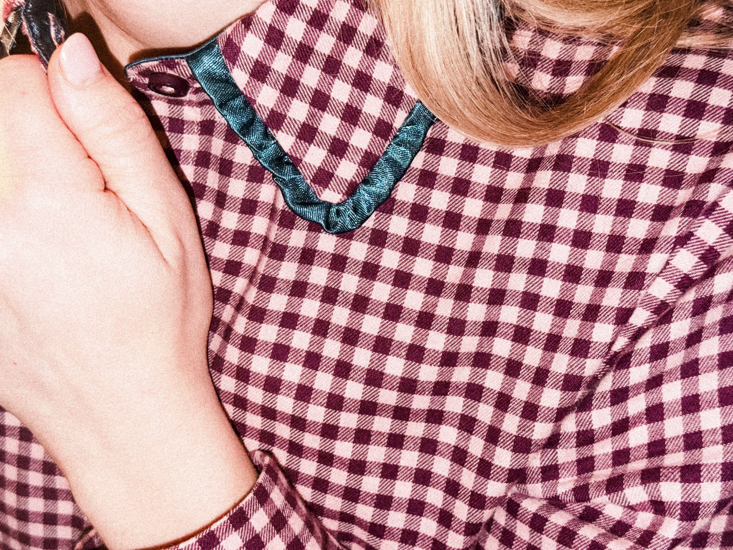  CHELSEA PEERS Organic Cotton Gingham Check Frilled Collar Long Pyjama Set 