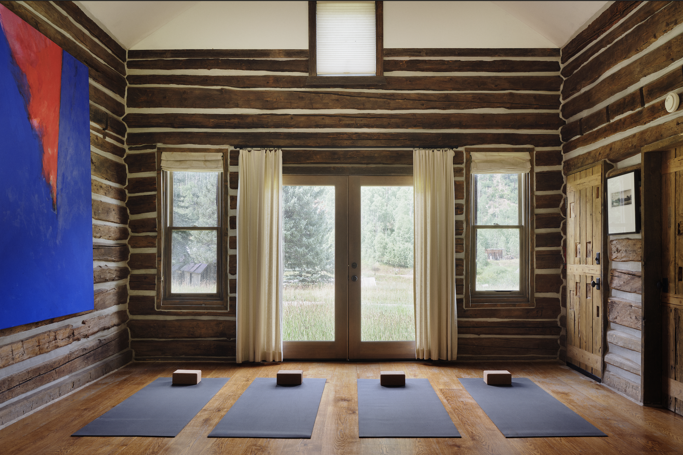  Wood-lined yoga studio at Dunton Hot Springs, Colorado, USA 