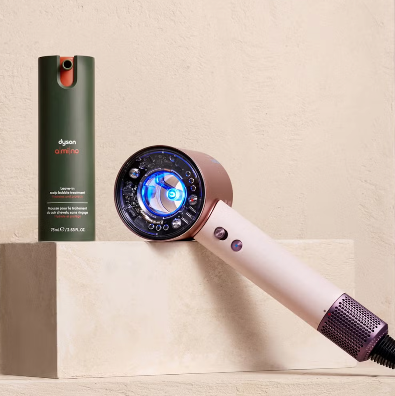 Dyson Supersonic Nural Hair Dryer (£399.99) and Amino leave-in scalp bubble treatment (£46)