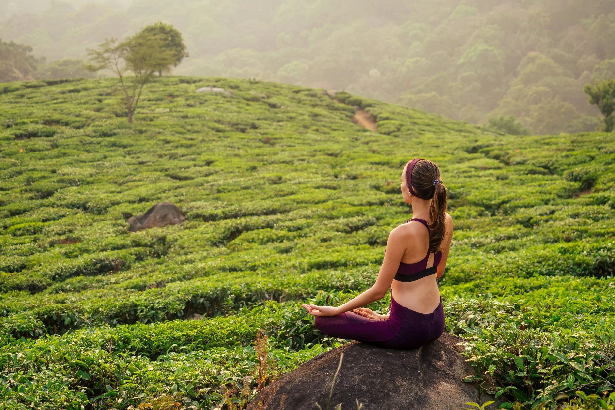Woman meditates in Sri Lankan Mountains