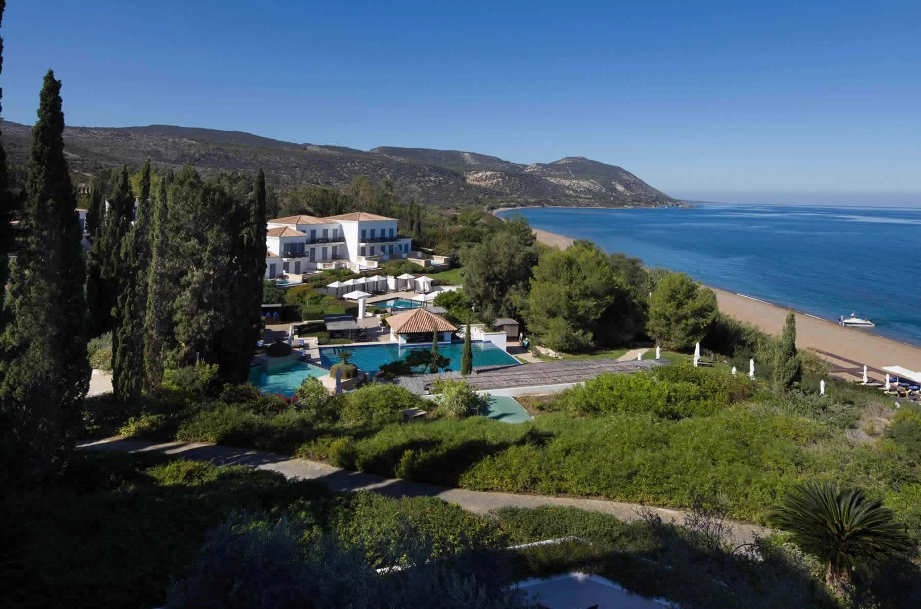 Grounds, sea and mountain views of the Anassa Hotel, Cyprus