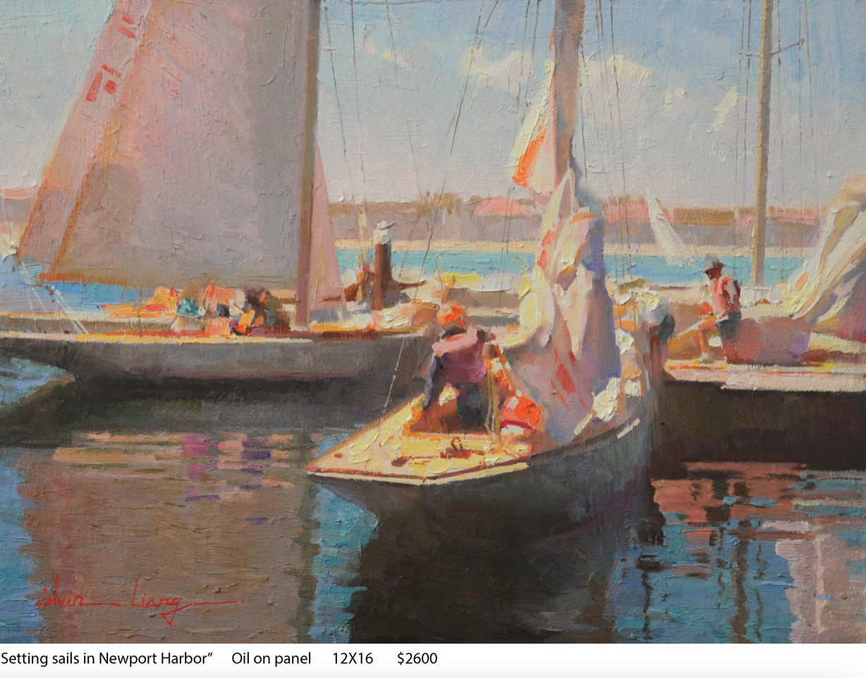 Setting Sails in Newport Harbor 12x16