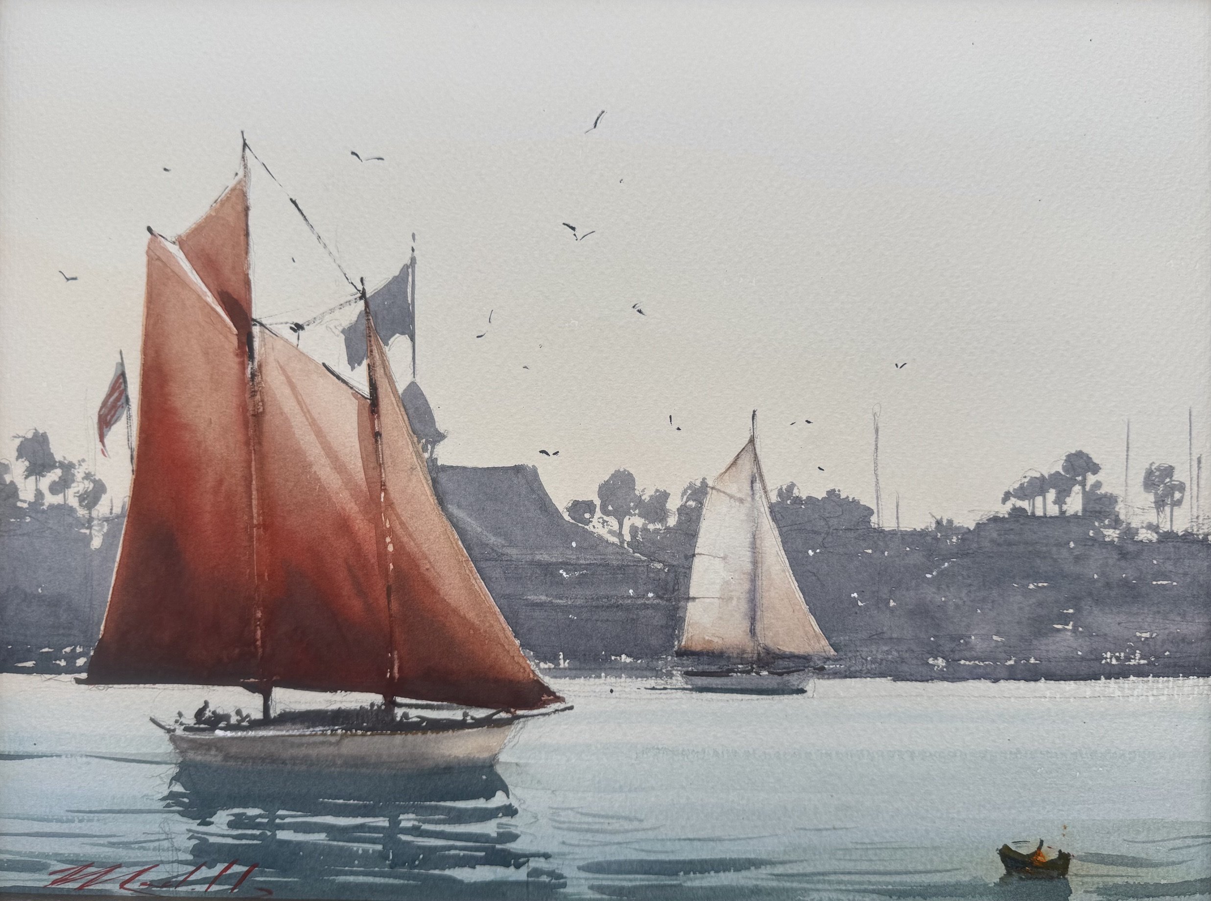 "Afternoon Cruise" 12x16 Watercolor By Daniel Marshal