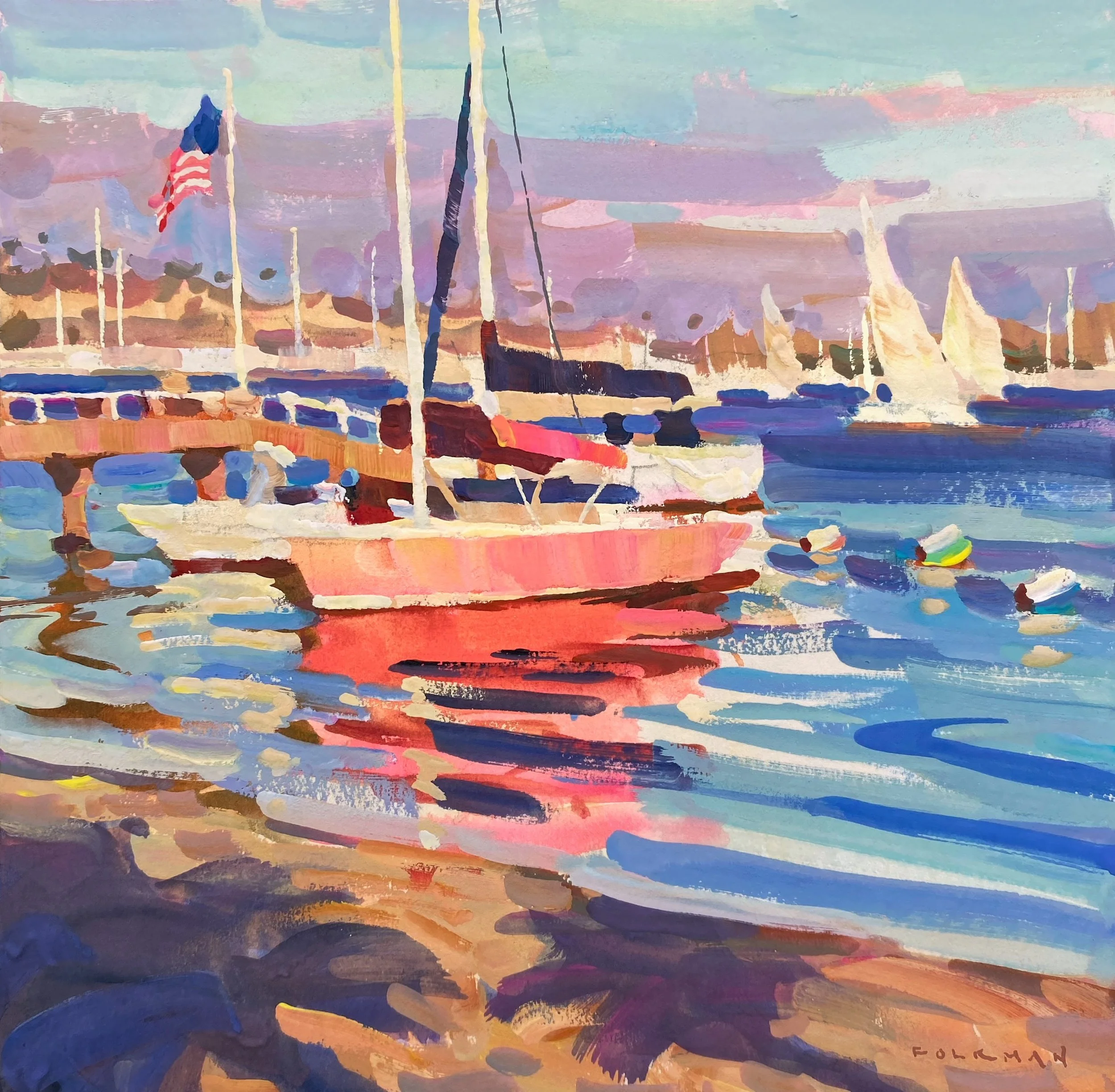 “The Lady in Pink” 8x8  Gouache By Danny Folkman