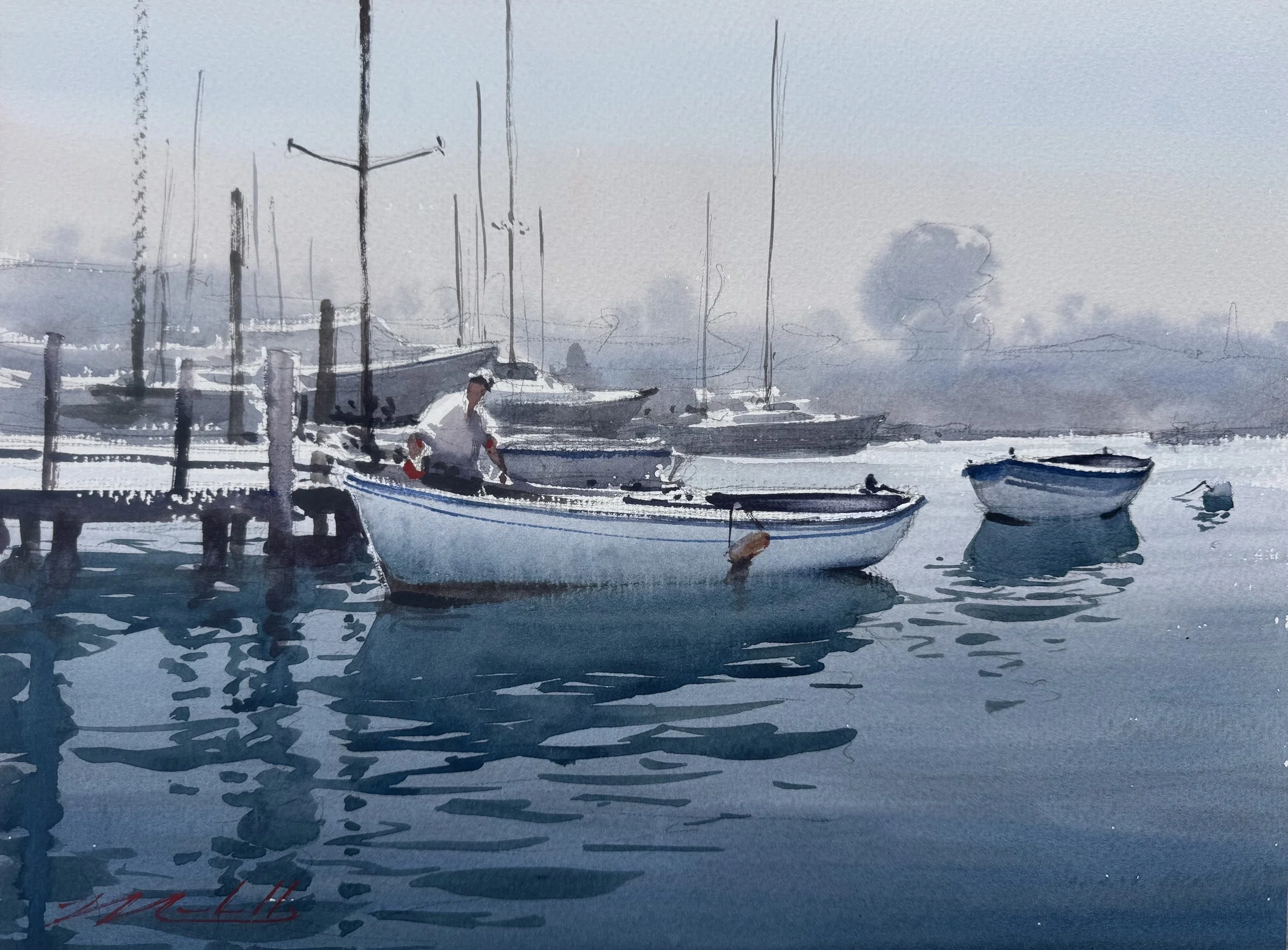 "Bayfront Morning" 12x16 Watercolor By Dan Marshal