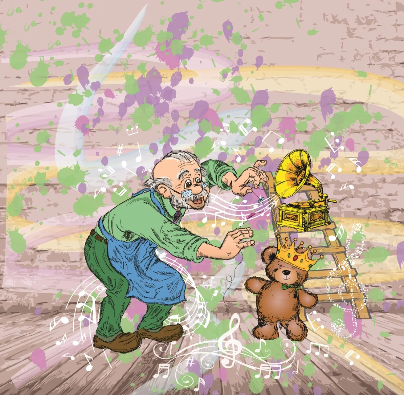 Character designs, full page comic entry: Mr Brown and Teddy dancing. Part of the mr brown project