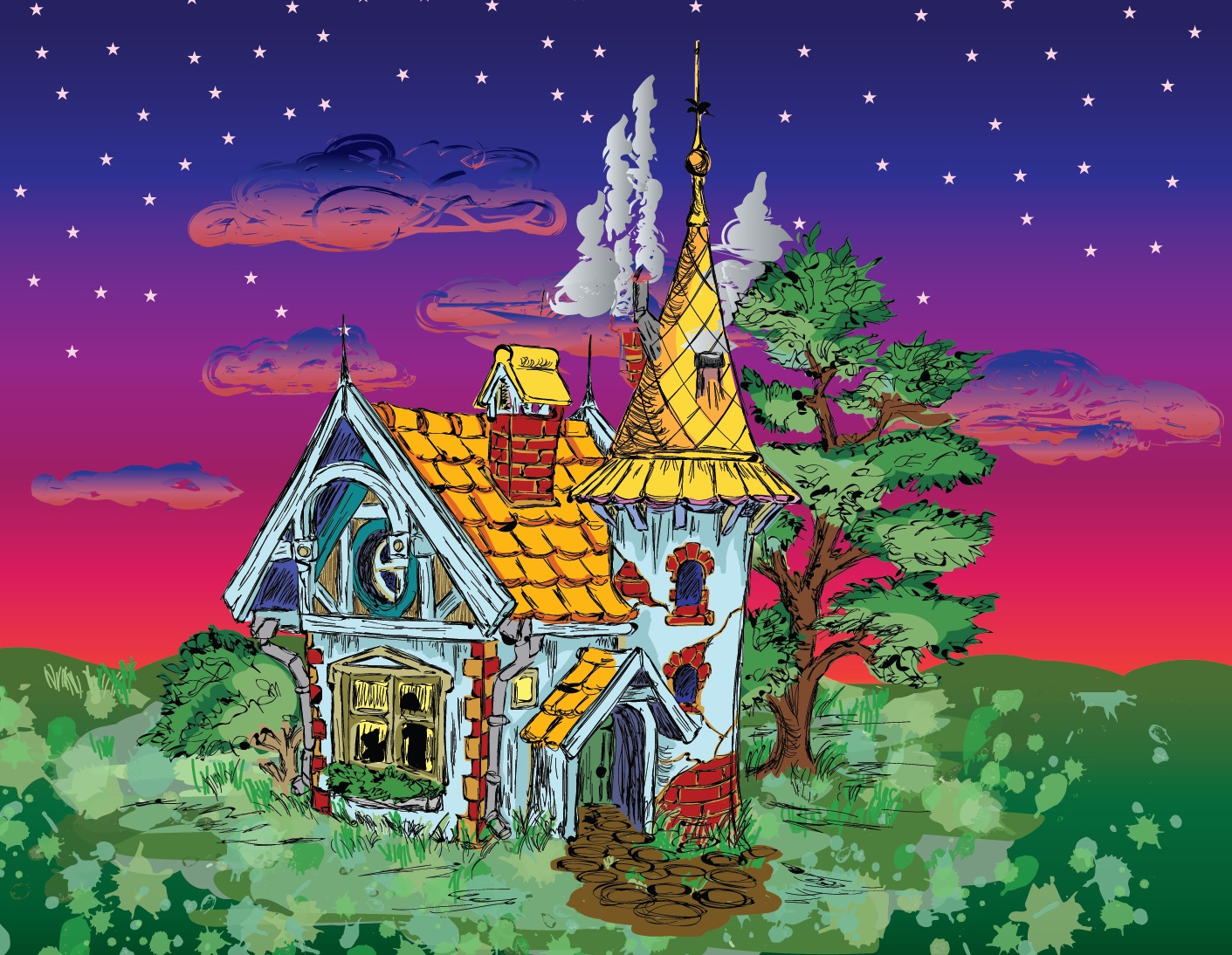 fairytale house at twilight, part of the mr brown project