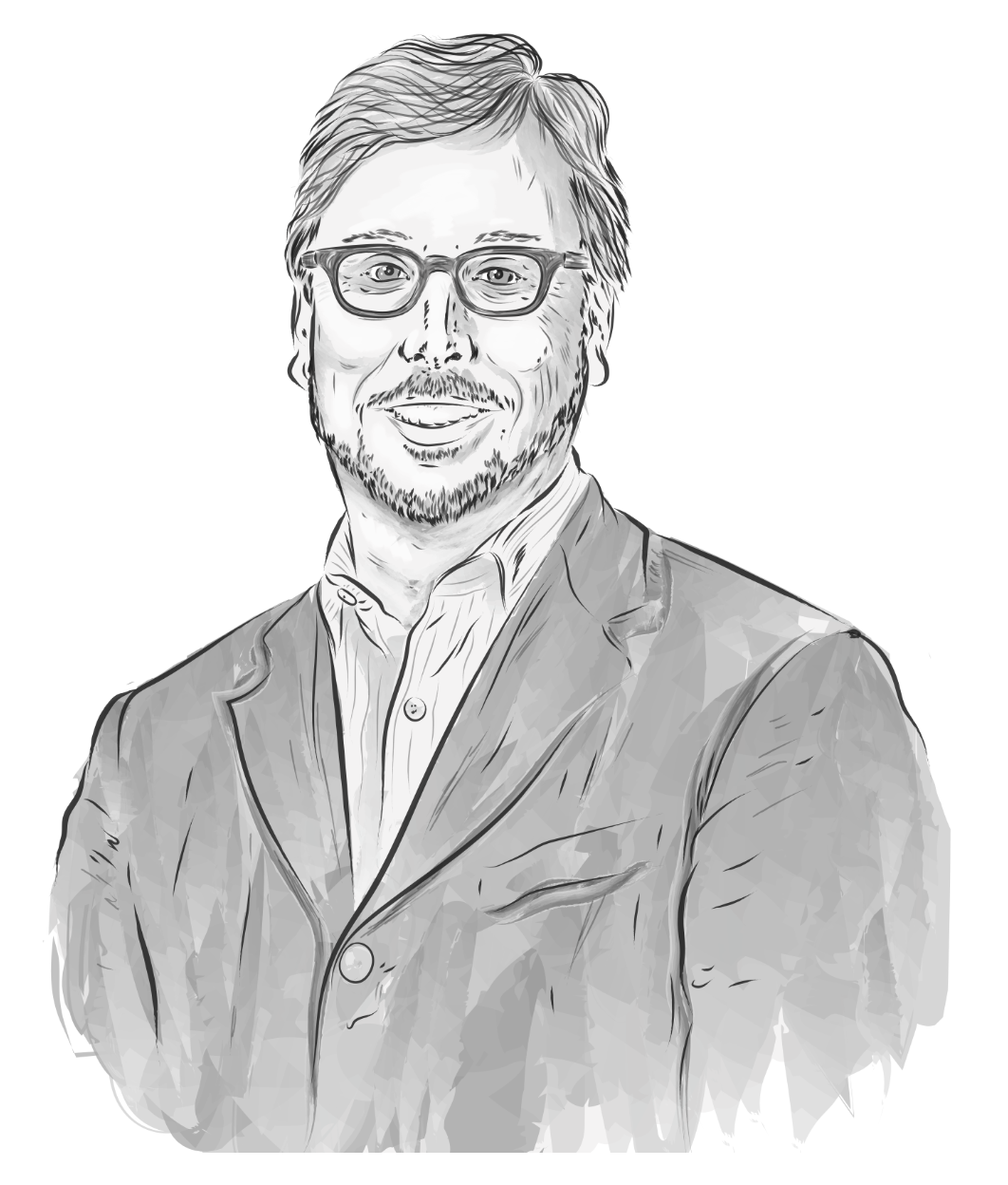 Corporate portrait in black-and-white watercolour style for managing partner interview features in fivehundred magazine (Rich Gold, Leader, Public Policy & Regulation Group at Holland & Knight LLP in Washington)