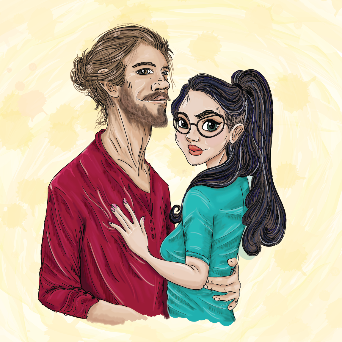 Beautiful couple, sassy Soph and terrific Trif, cartoon portrait ❤ Want to commission one for yourself? Email maria@pakkenberg.com