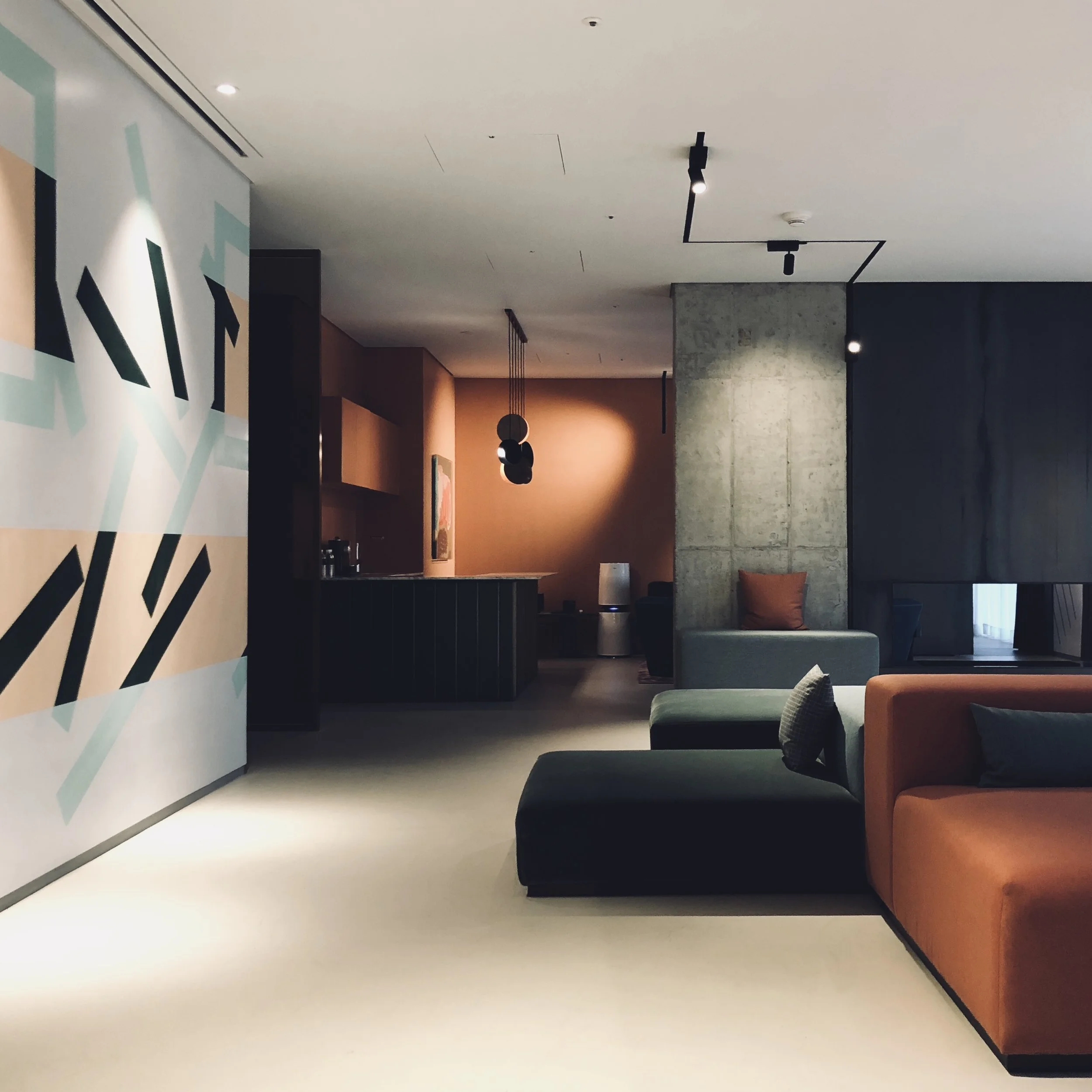 The "Executive Producer" EP Suite with wall art by Na Kim and Pieces by Lee Bae.