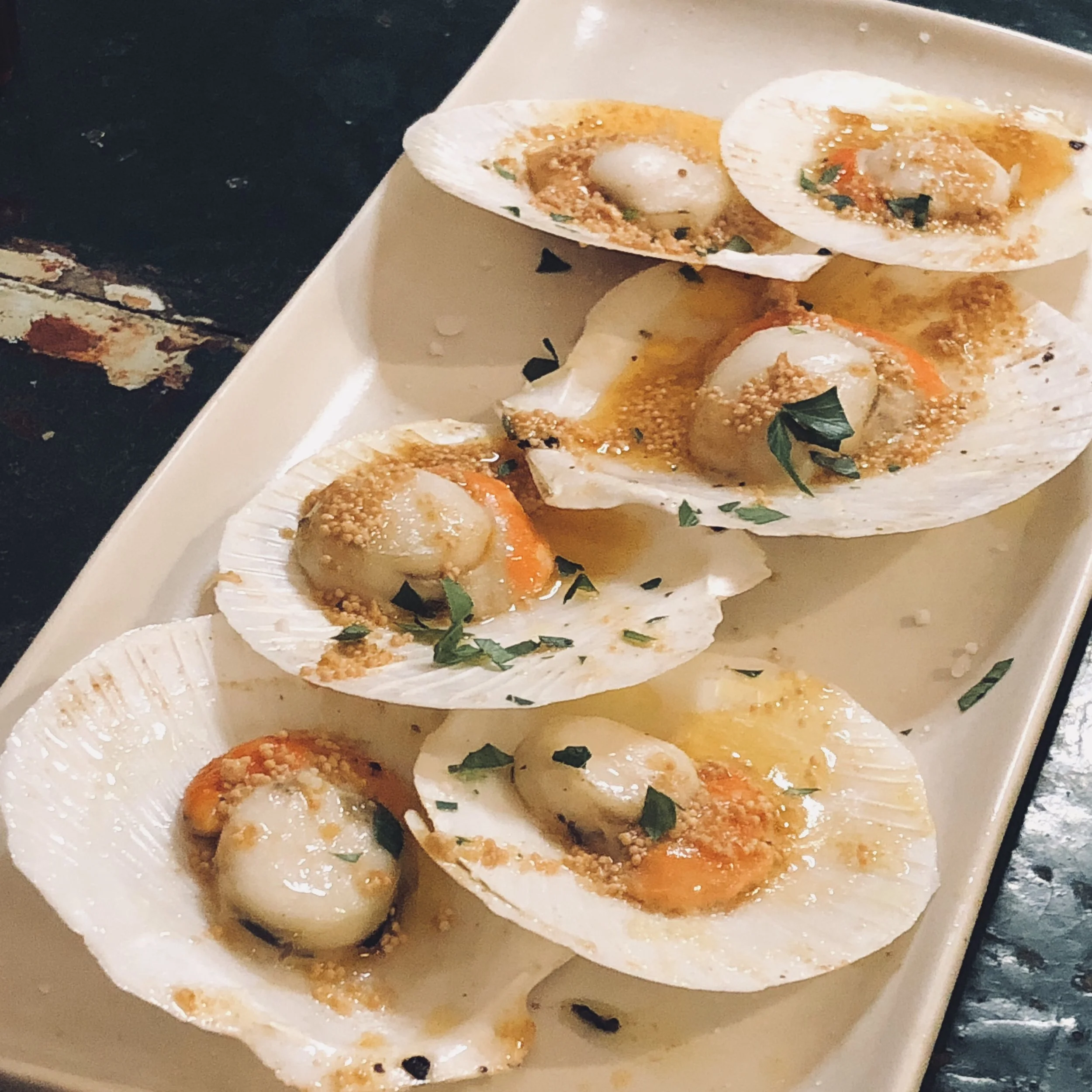 Baked Scallops with Capiz Fish Roe- as good as the dish I grew up with from the same region.
