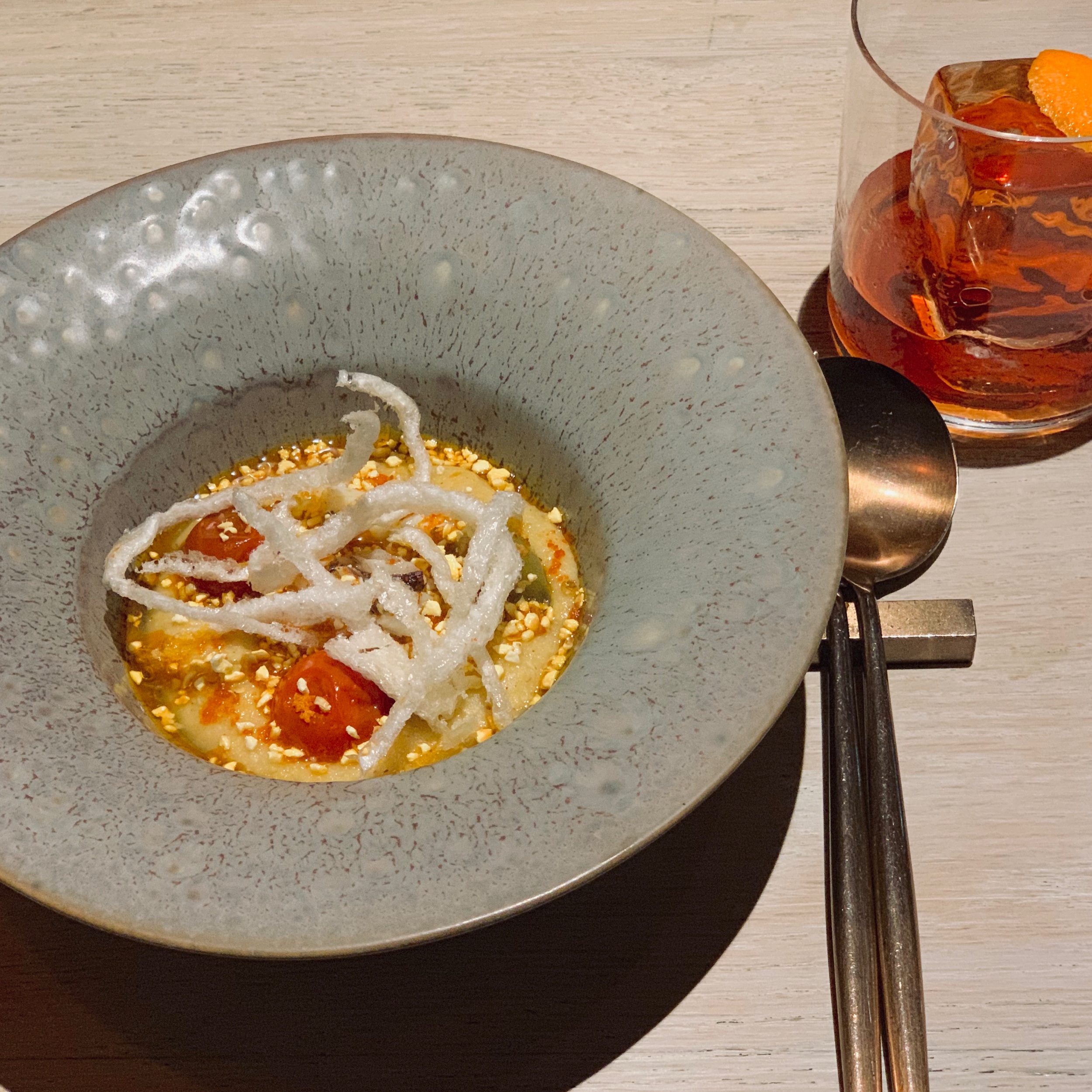 The “Mais Caldo” or Heritage Maize with Preserved tomato and mud crab.