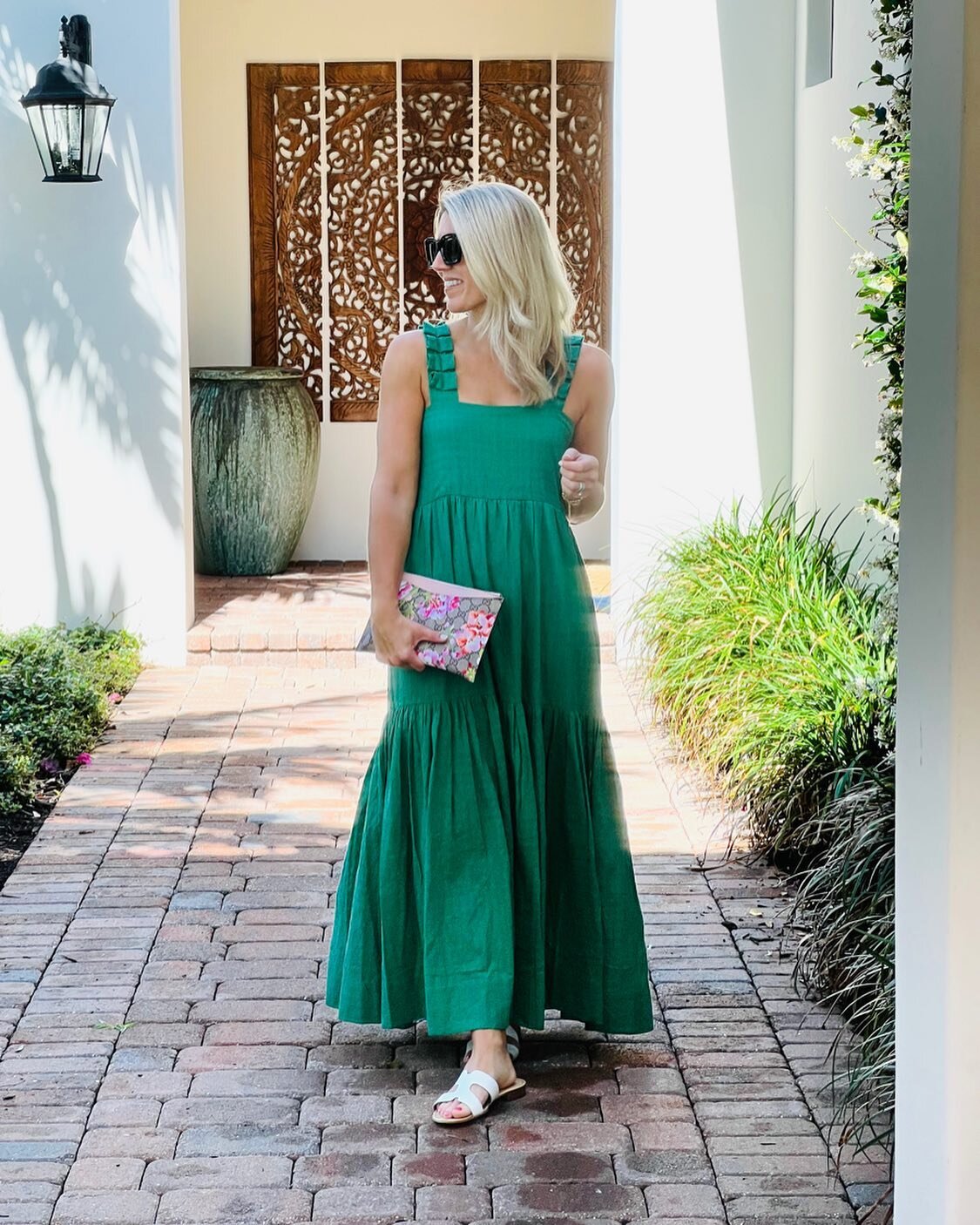 This will be your go to dress on a hot summer day! Love the color and the details on the straps! I would pair it with a low strappy heel or keep it casual with a sandal! Pair it with a colorful floral bag to complete the look! @mjstyle.me @shop.ltk #