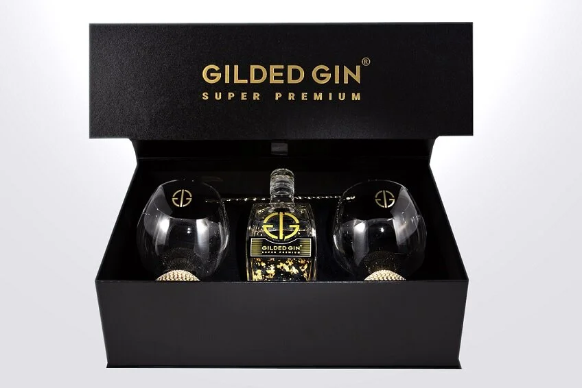 Gilded Gin® Gold Gin Presentation Box with Glasses + Stirrer — Gilded Gin®