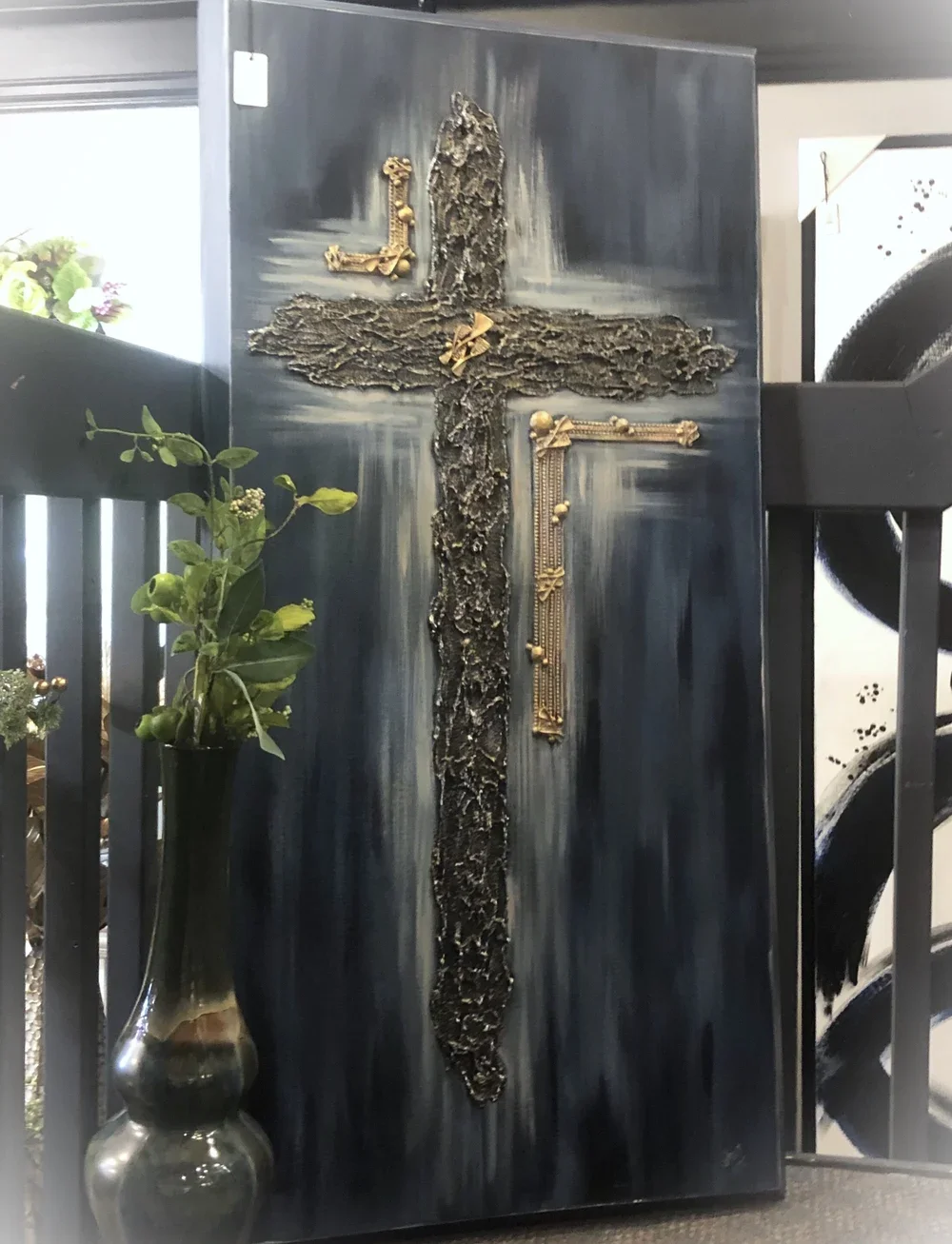 Handmade textured cross on canvas with bold colors