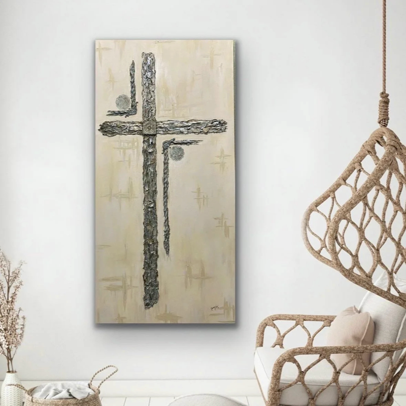 Handmade textured cross on canvas