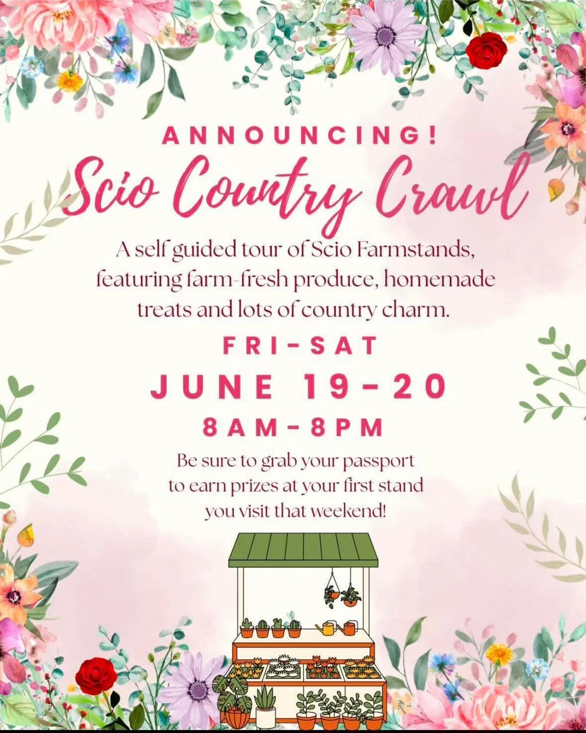 Come visit our farmstand and our farming neighbors in the Scio area for a fun farmstand crawl this weekend! 

Self-serve stands will be open from 8am-8pm Friday and Saturday, June 19-20. 

We will have our frozen apple cider by the pint, cookies, fre