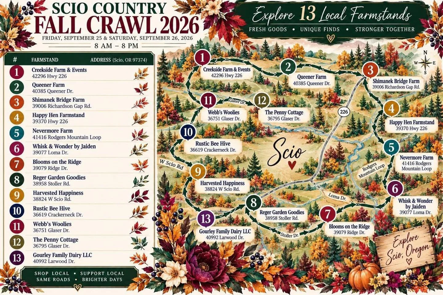 Scio Farmstand Fall Crawl is happening this weekend! Visit 13 participating farmstands on Friday and Saturday between 8am-8pm and see what your local community has to offer! 

We have in season apples, frozen cider, and pumpkins at our farm stand! Vi