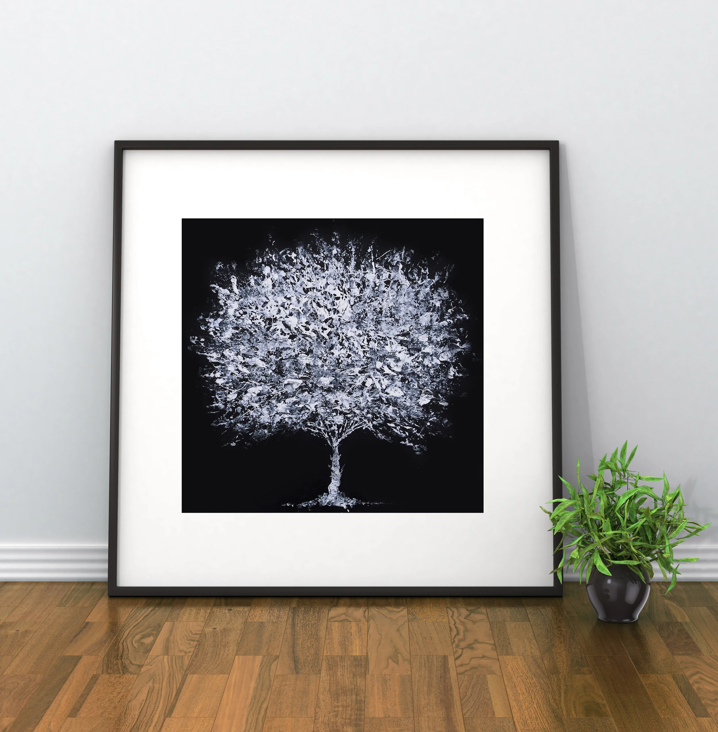 Abstract Black and White Tree Acrylic Painting by Baron Visi