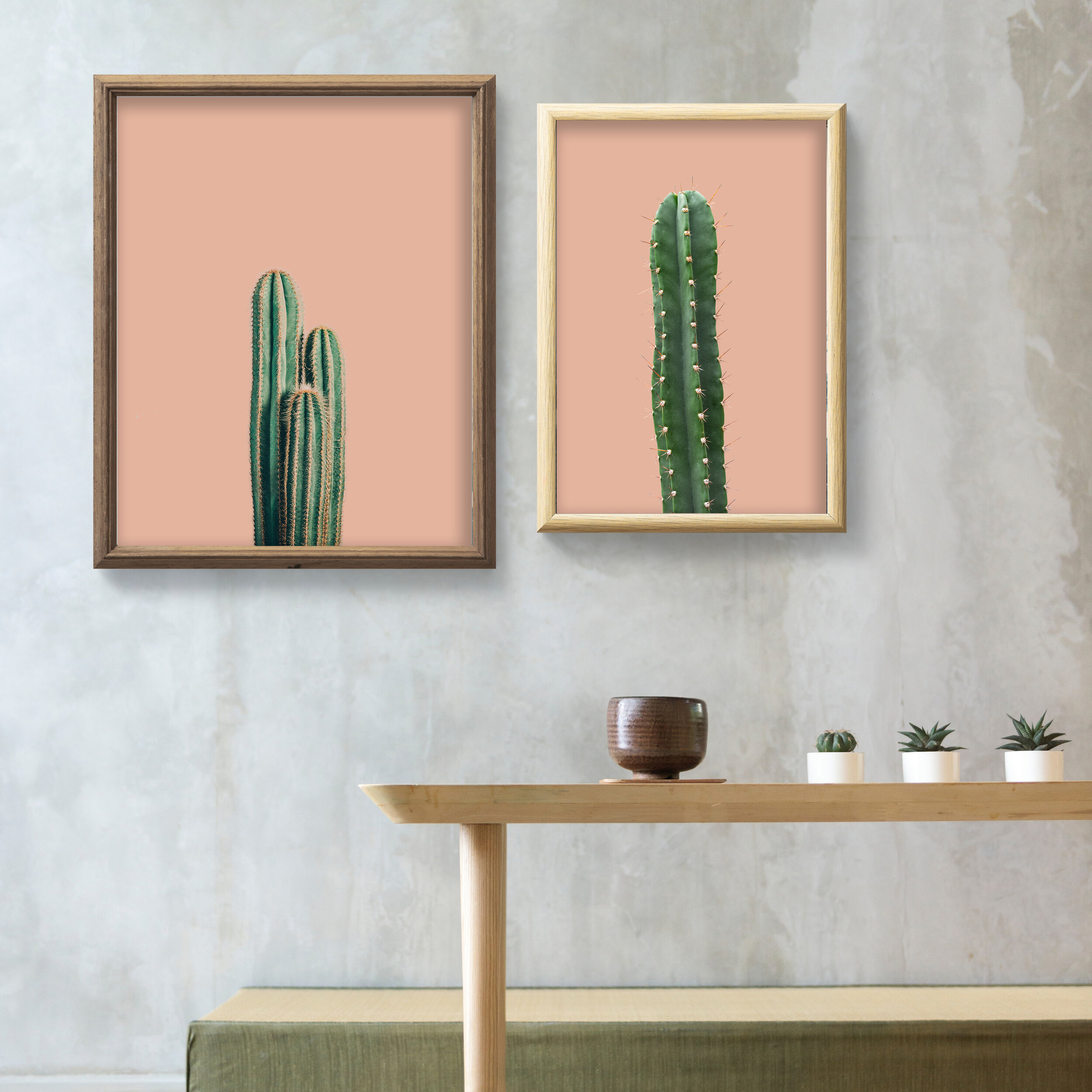 Set of 2 Coral Cactus Prints