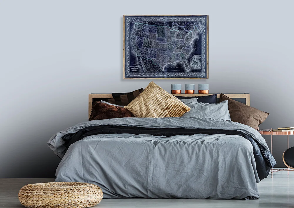 Blue Ancient America World Map Poster Print