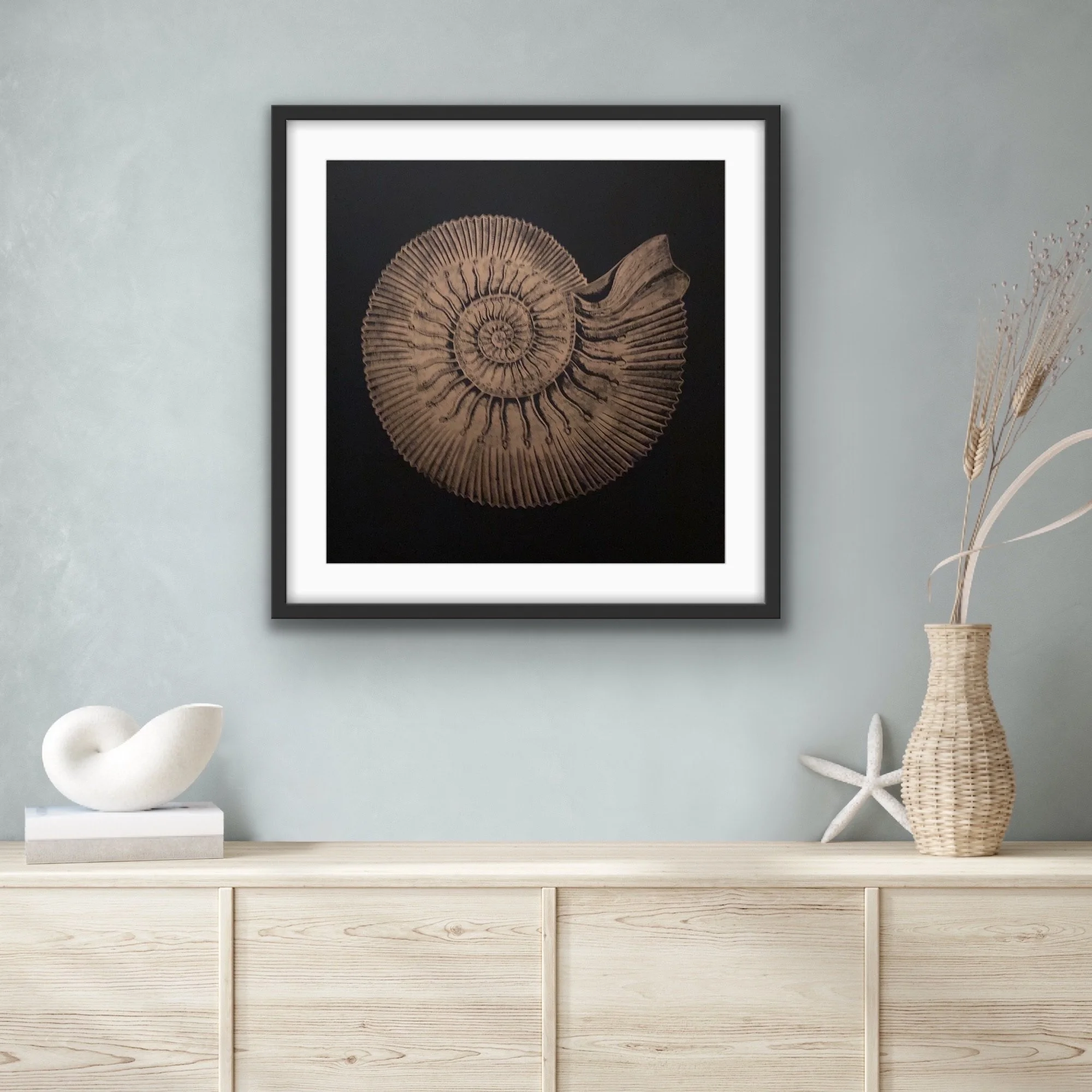 'Large Ammonite' Original Hand-Burnished Linocut Prints by Amy Cundall