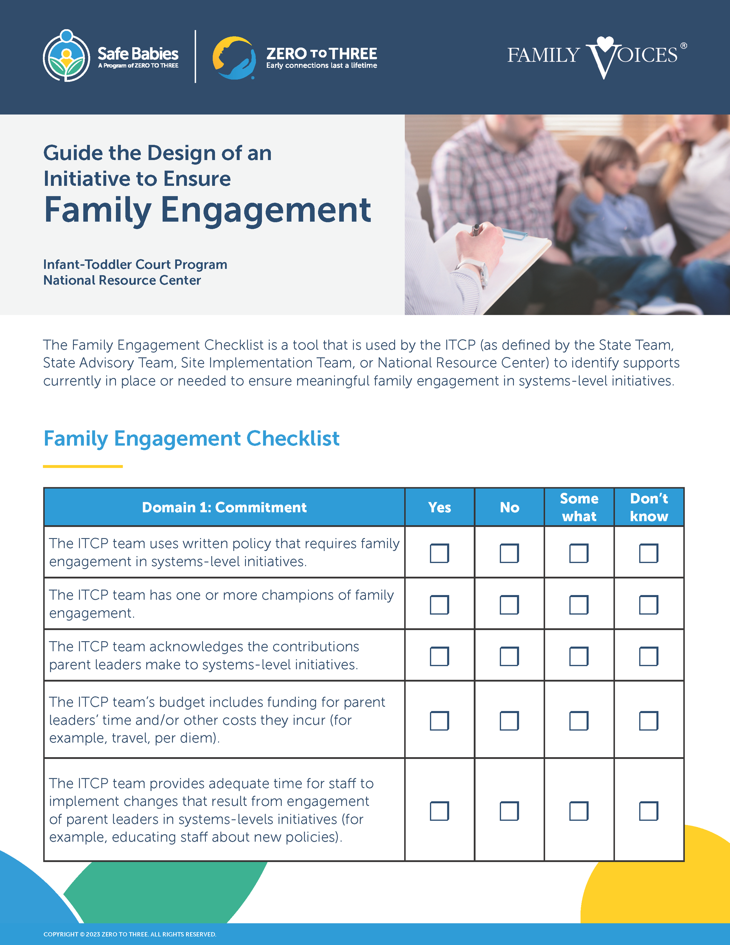 Safe Babies; Family Engagement Checklist