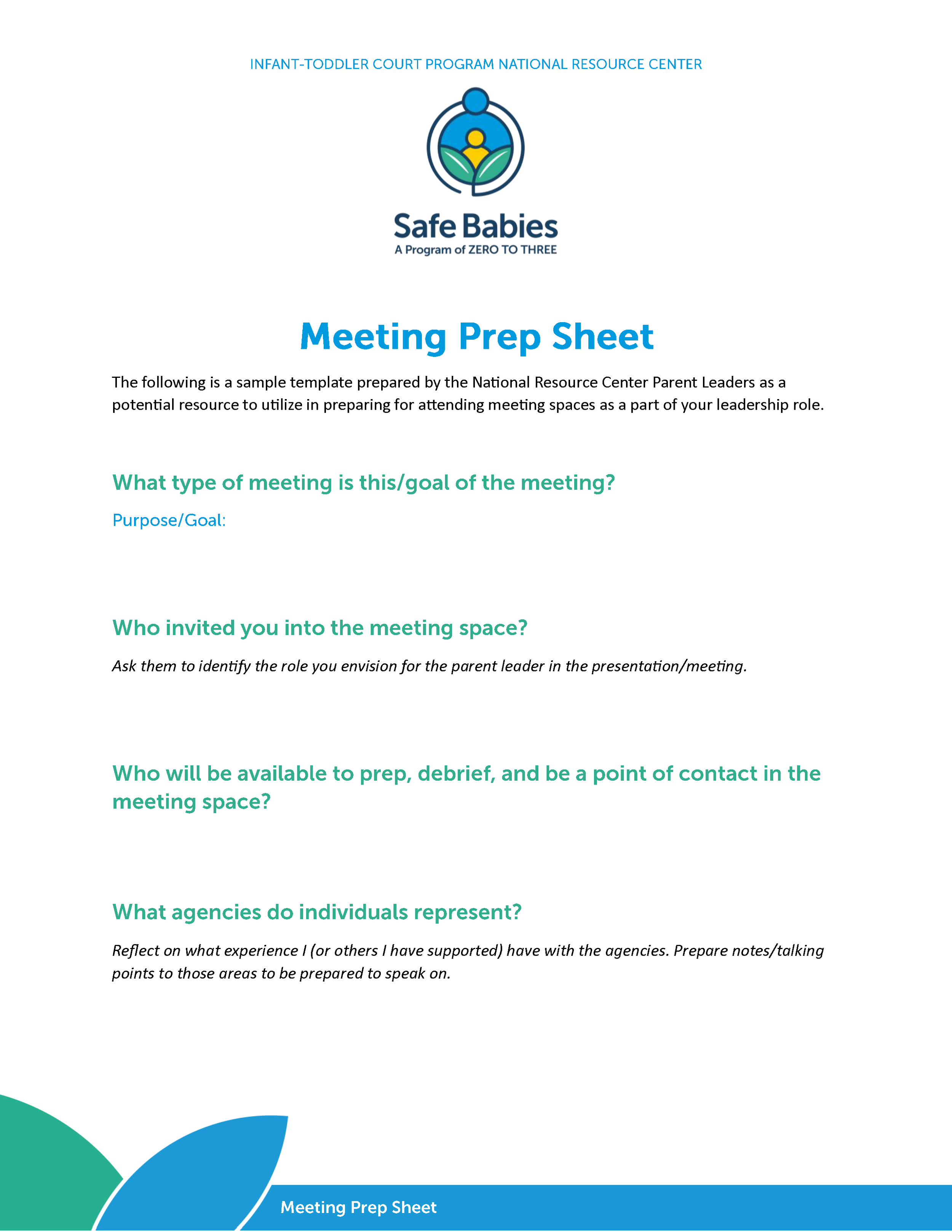 Safe Babies; Meeting Prep Sheet