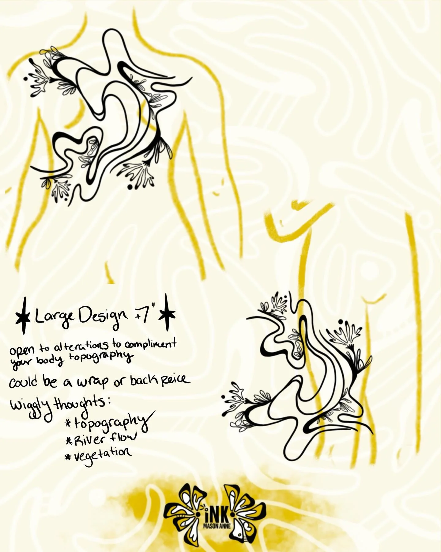 This design is ment to be a larger tattoo (7+inches). My larger flash are ment to be adjusted to complement your individual body topography. I&rsquo;m open to various placements and sizes as well as altering the design to fit what you envision.

How 