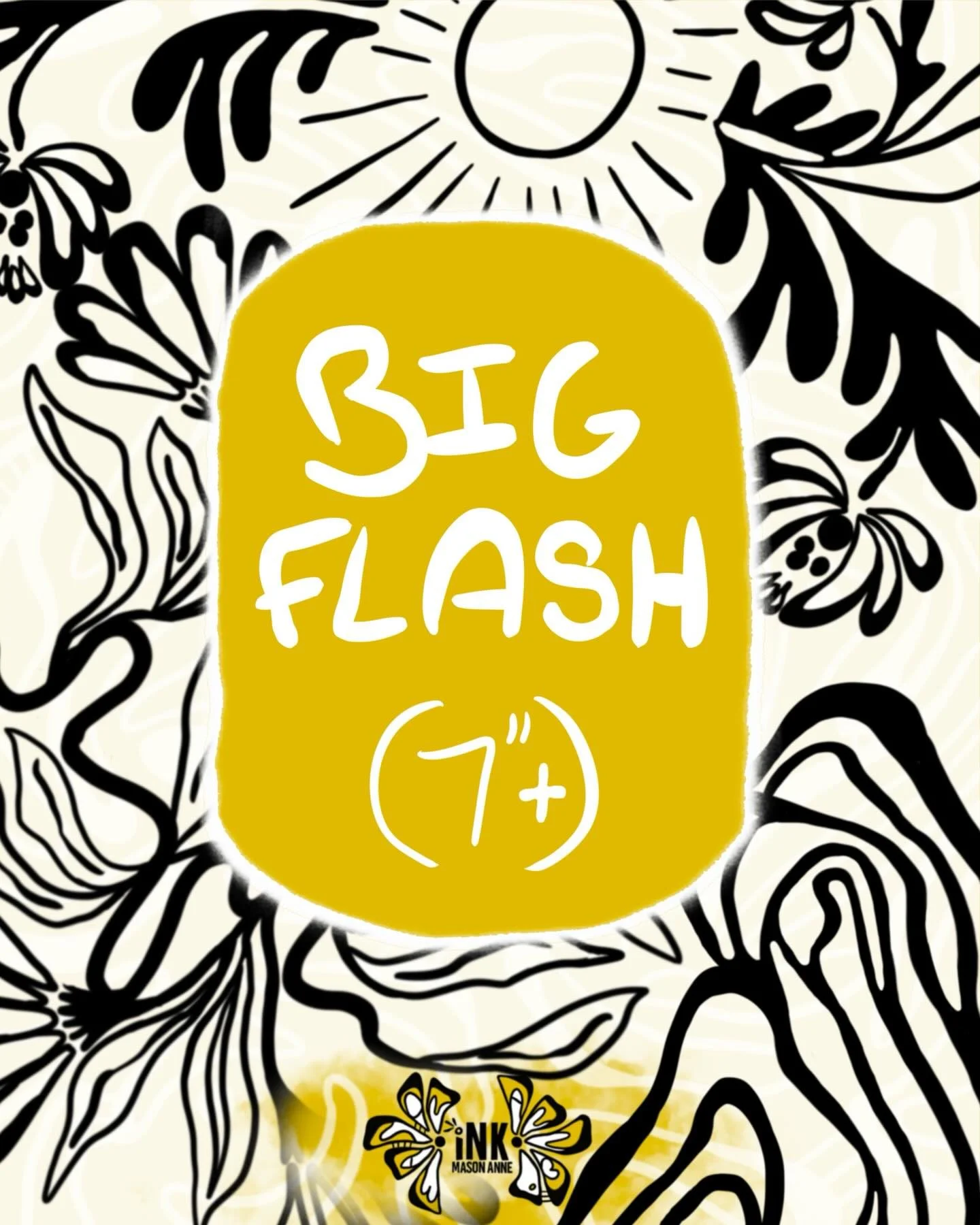 For anyone feeling some &lsquo;go big or go home&rsquo; energy⚡️These designs are ment be 7+ inches. They can be adjusted/edited to complement your individual body topography. I&rsquo;m open to various placements, sizes, &amp; alterations. 

To claim