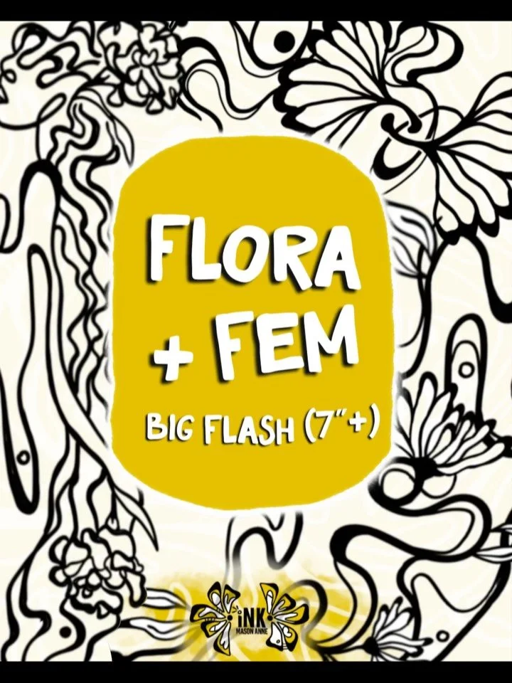 Lil collection of flora+fem flash for y&rsquo;all💋These designs are ment be 7+ inches (non-repeatable). 

Designs can be adjusted/edited to complement your individual body topography. I&rsquo;m open to various placements, sizes, &amp; alterations.

