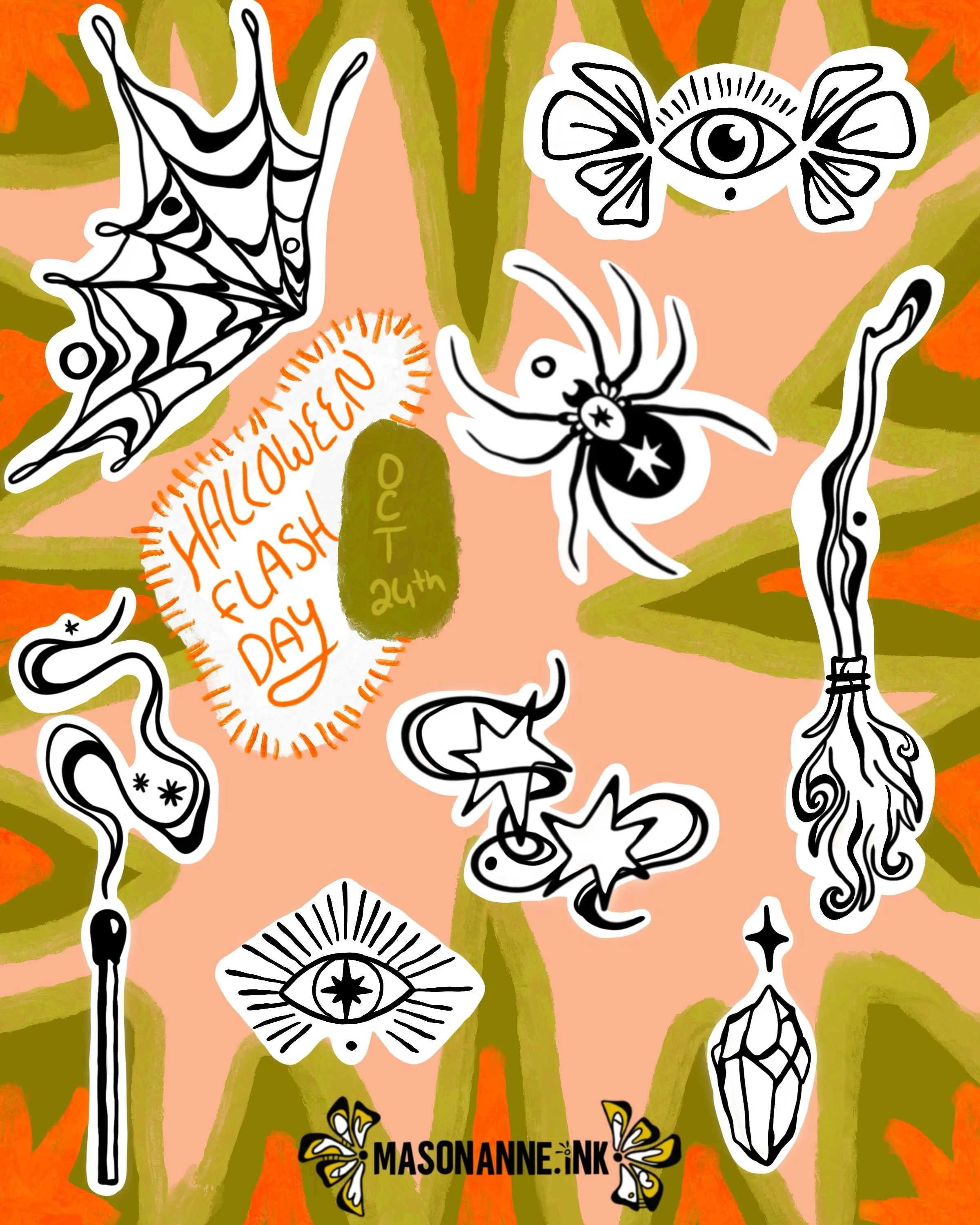 Here are my spooky offerings for our  @witchofthewesttattoo Halloween flash day 🎃🕸️ I can&rsquo;t wait to see what y&rsquo;all get! 

✨head over to the link in my bio to claim a spot✨

Info: 
 ✷ Pre-booked,  no walk-ins 
 ✷ Designs have set sizes a